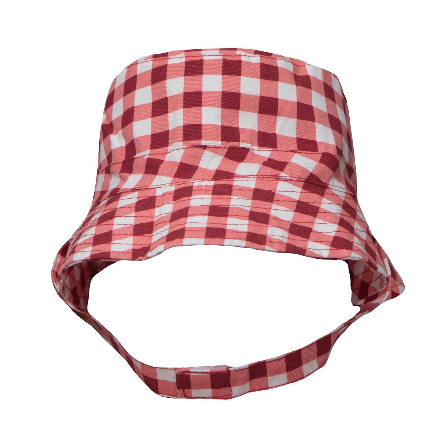 Print Reversible Bucket Hat in Wild Strawberry Gingham