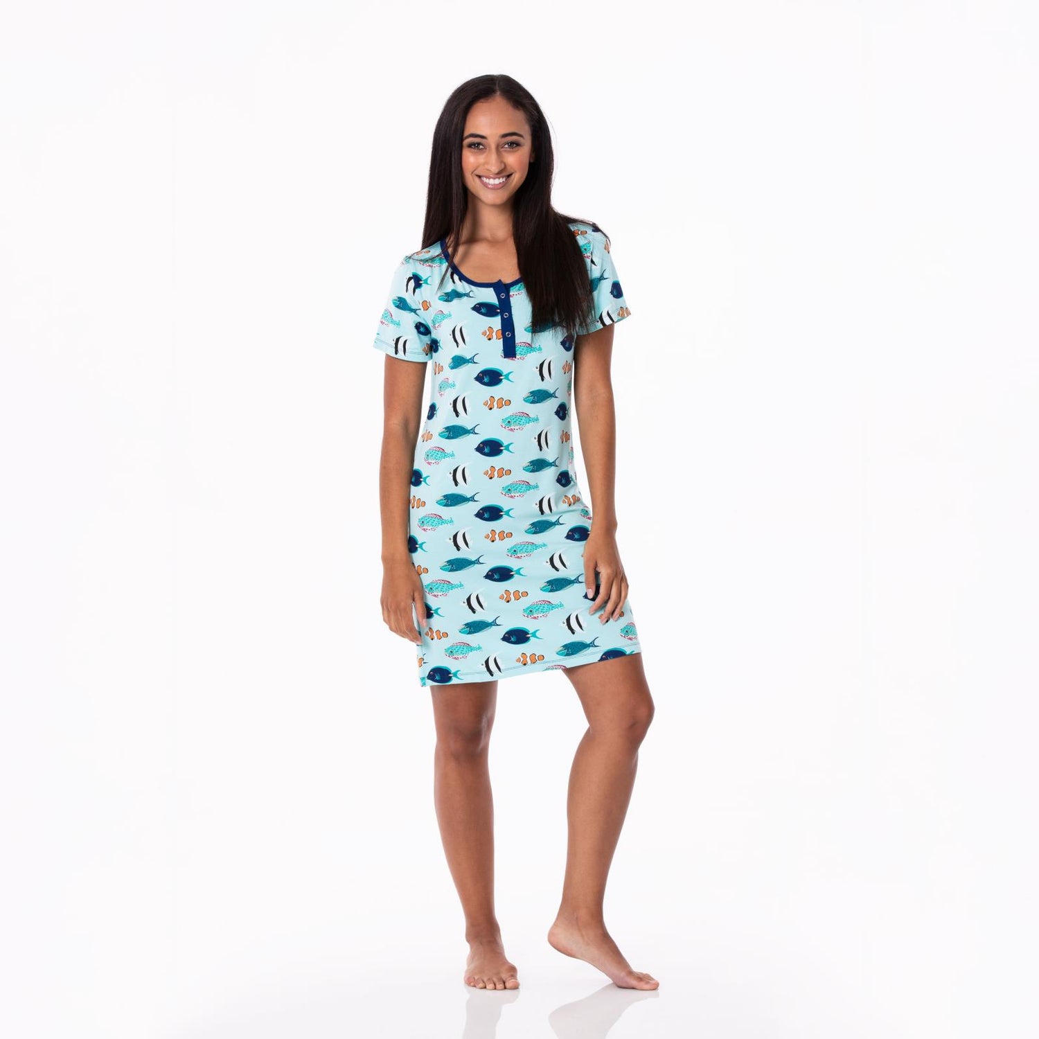 Women's Print Short Sleeve Nightshirt in Tropical Fish