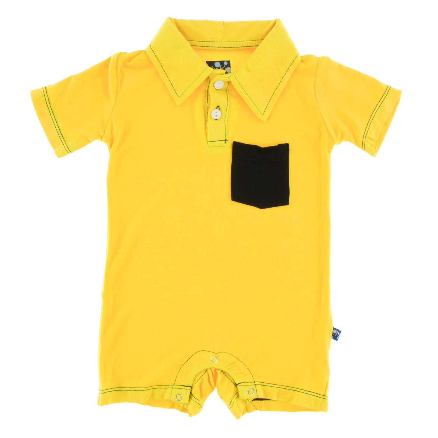 Polo Romper with Pocket in Lemon with Midnight