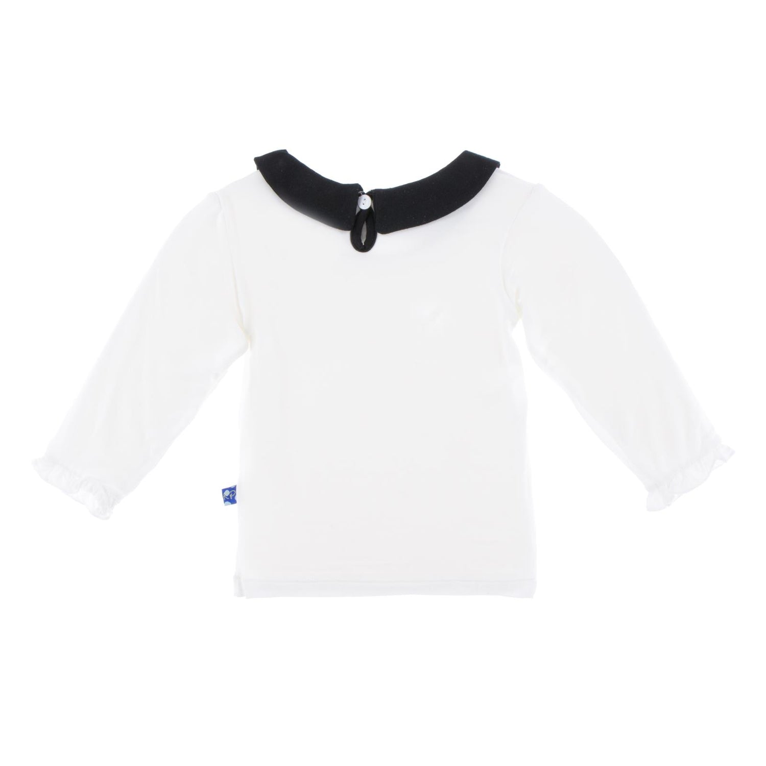 Long Sleeve Peter Pan Collared Tee in Natural with Midnight Trim