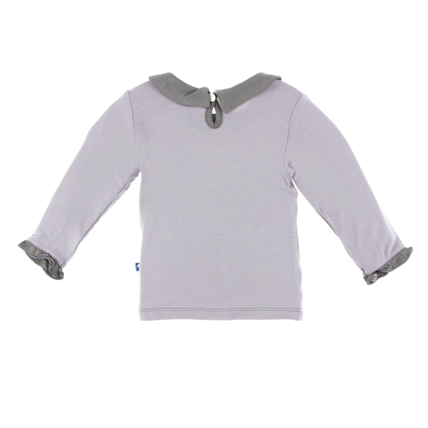 Long Sleeve Peter Pan Collared Tee in Feather with Cobblestone Trim