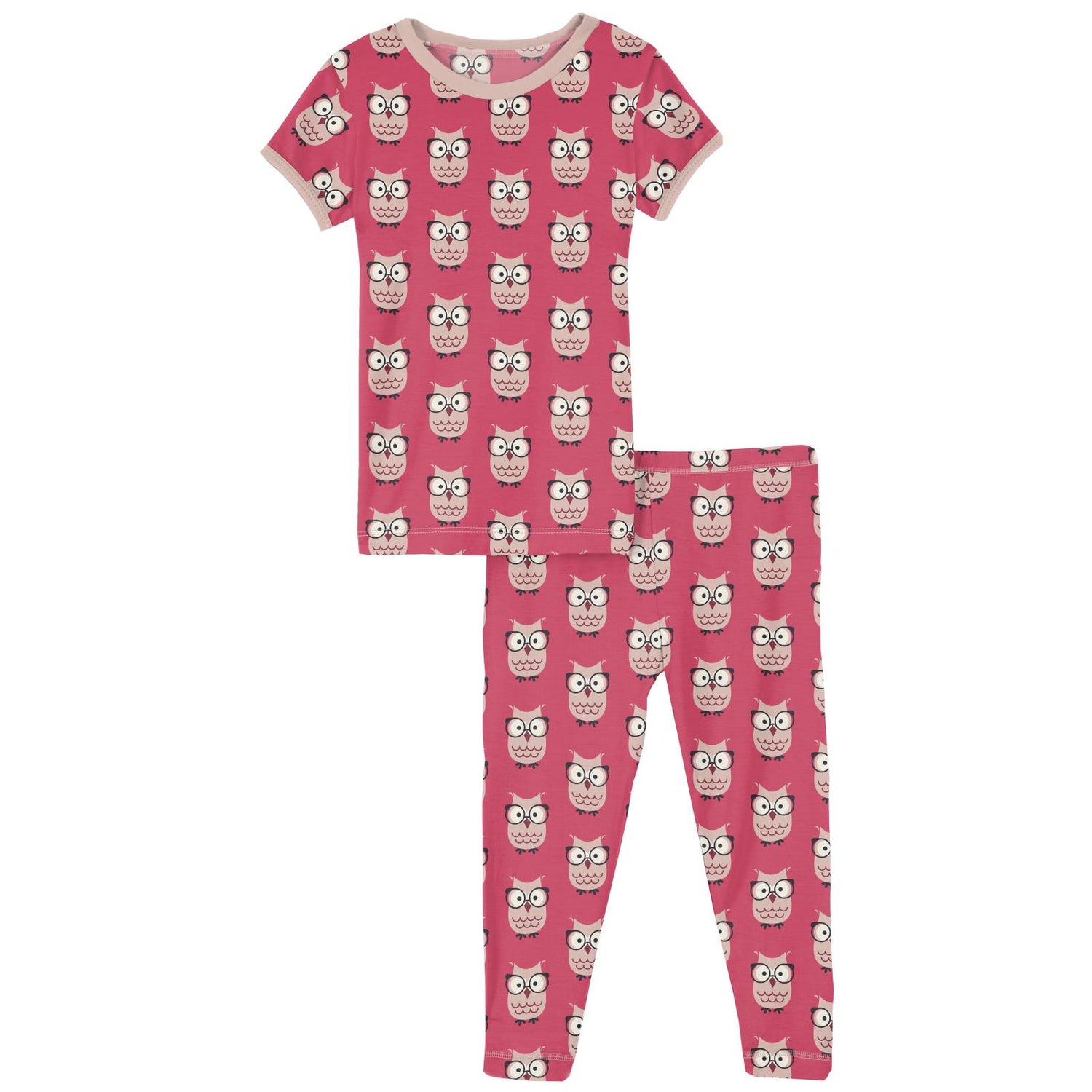 Print Short Sleeve Pajama Set in Taffy Wise Owls