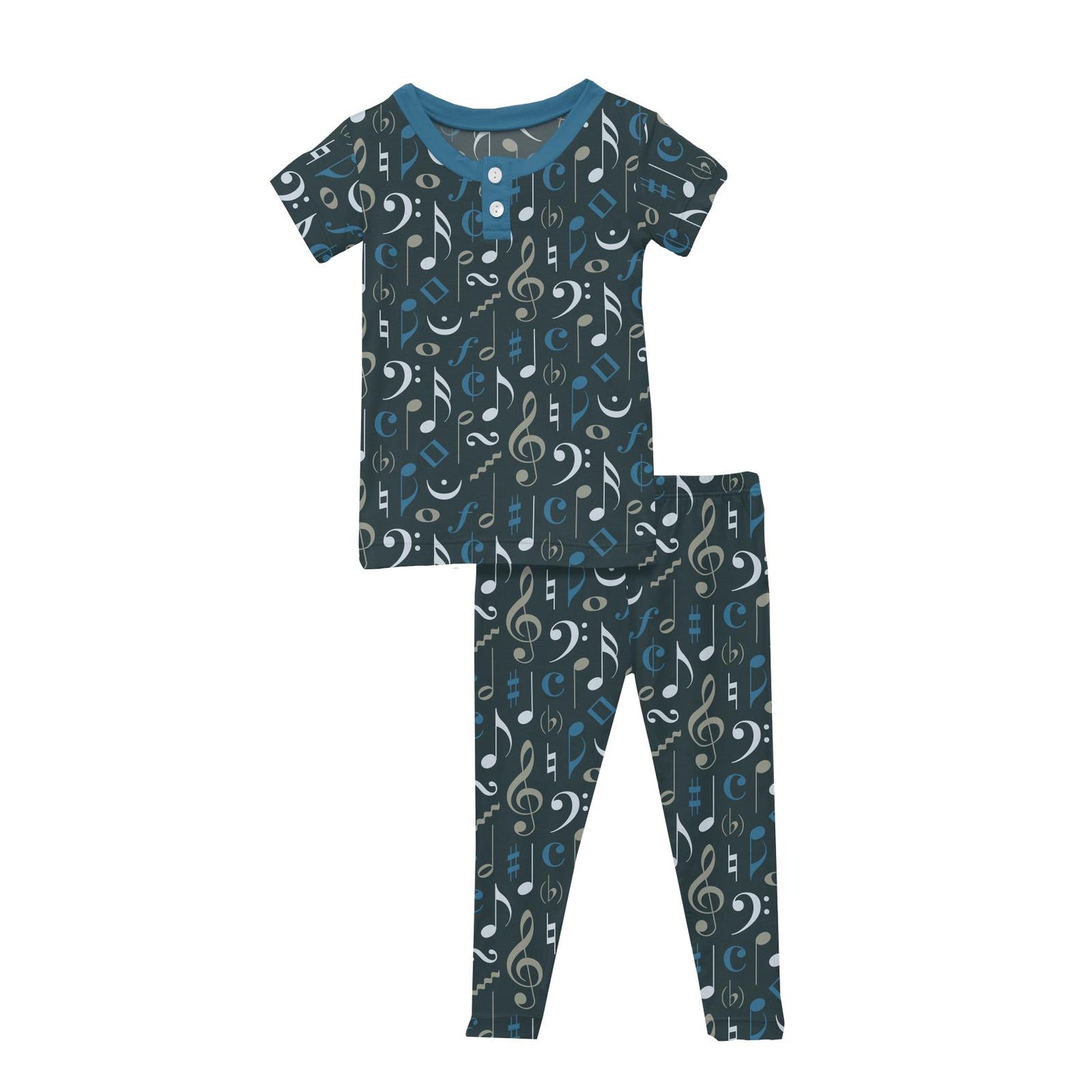 Print Short Sleeve Luxe Henley Pajama Set in Pine Music Class