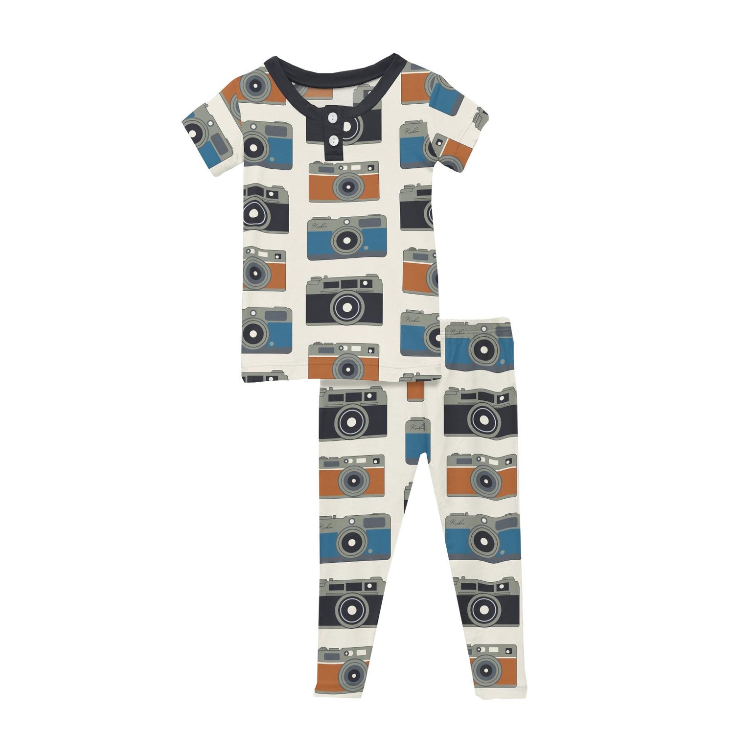 Print Short Sleeve Luxe Henley Pajama Set in Mom's Camera