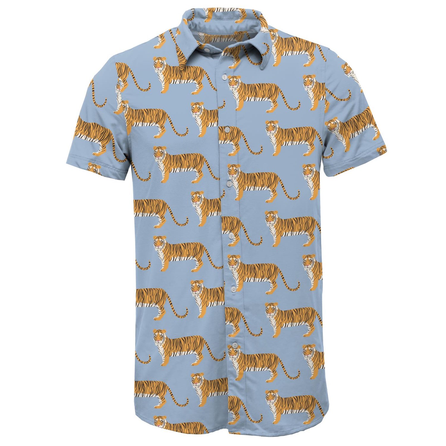 Men's Print Short Sleeve Luxe Jersey Button Down Shirt in Pond Tiger