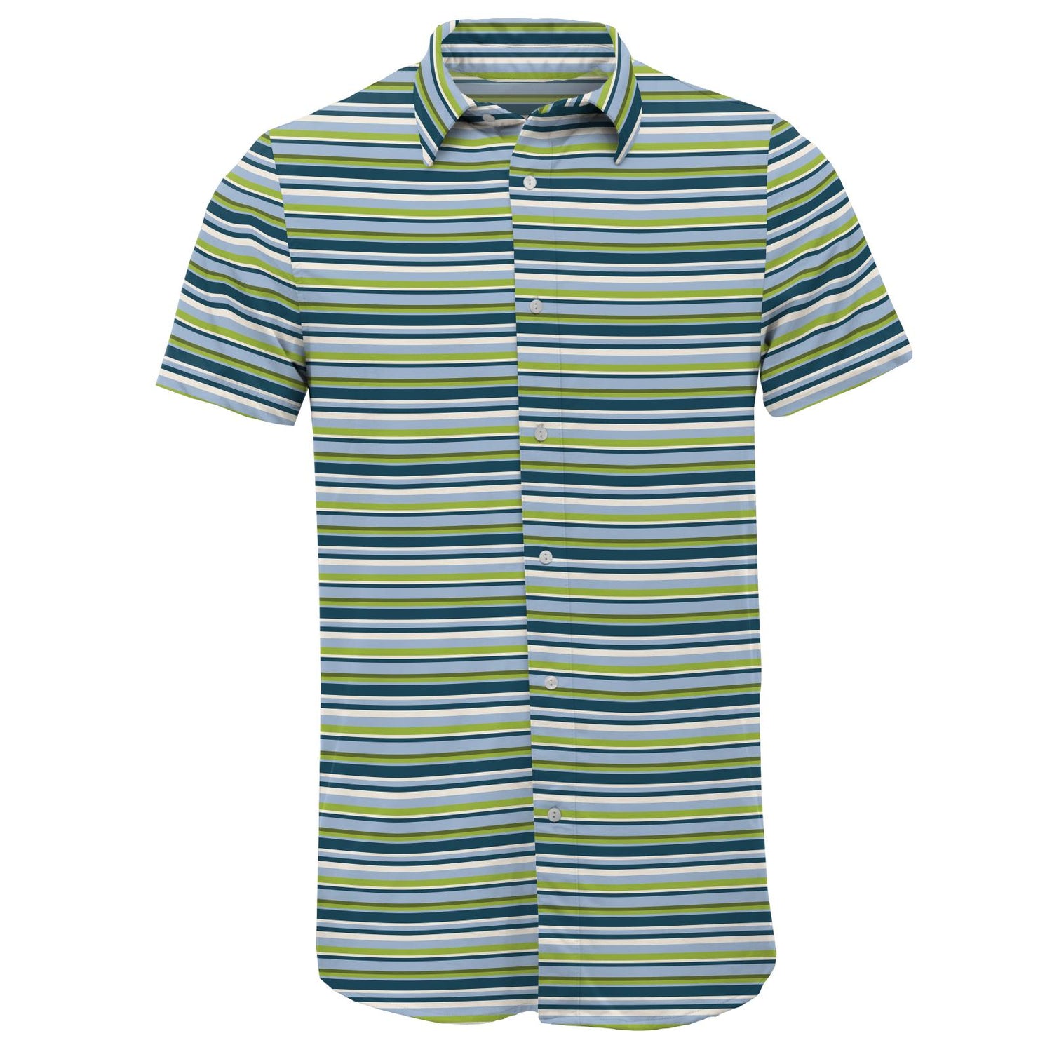 Men's Print Short Sleeve Luxe Jersey Button Down Shirt in Anniversary Sailaway Stripe