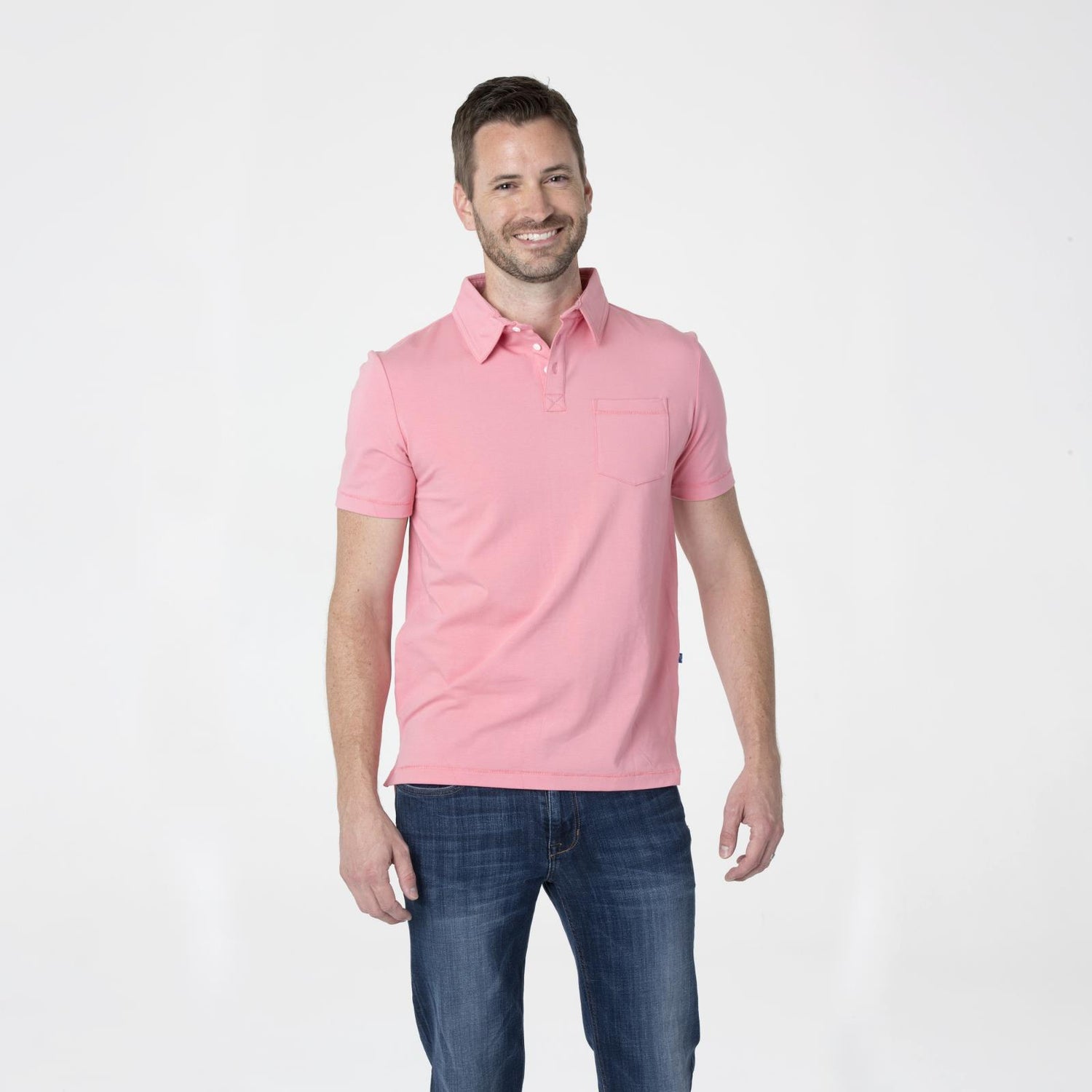 Men's Short Sleeve Luxe Jersey Polo with Pocket in Strawberry