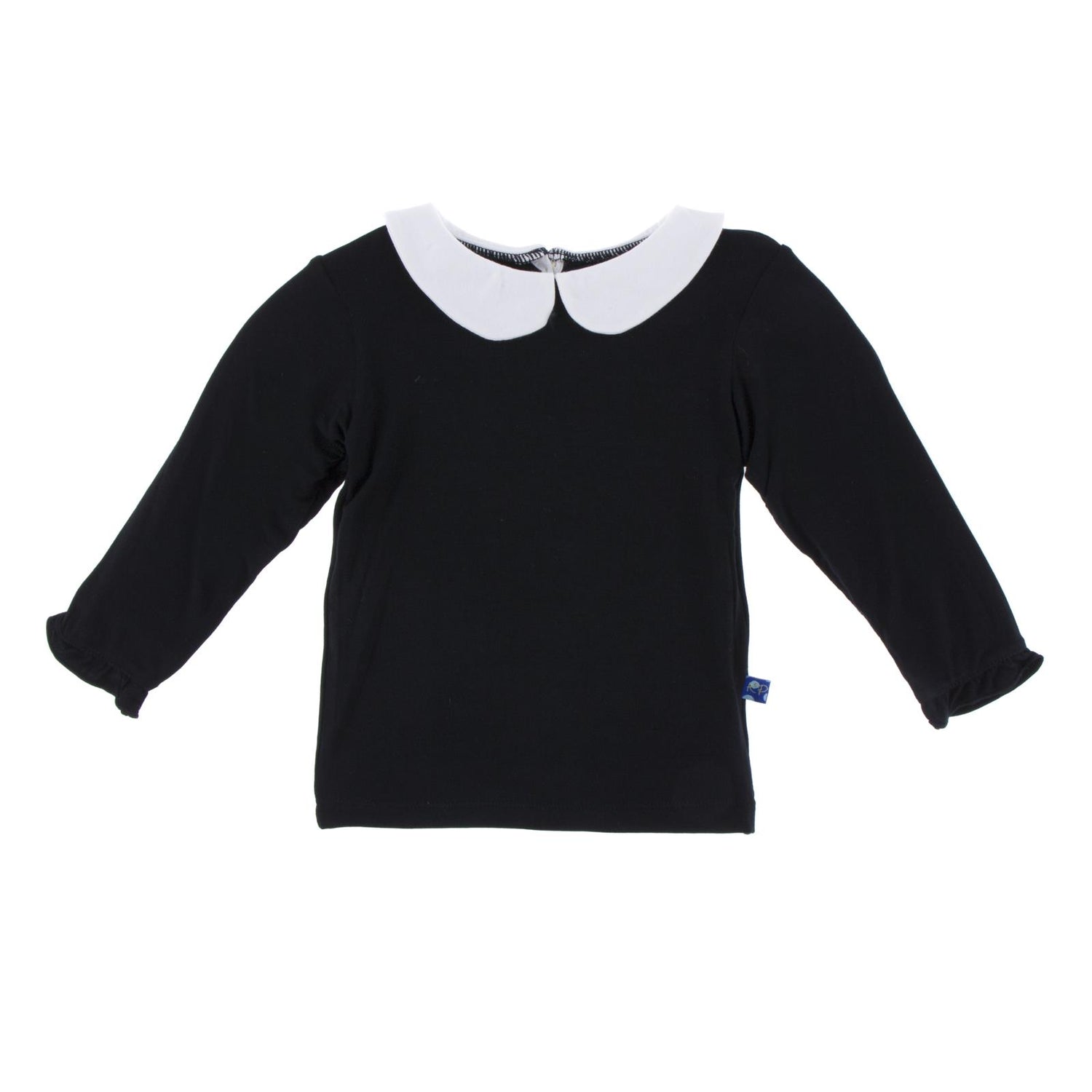 Long Sleeve Peter Pan Collared Tee in Midnight with Natural Trim