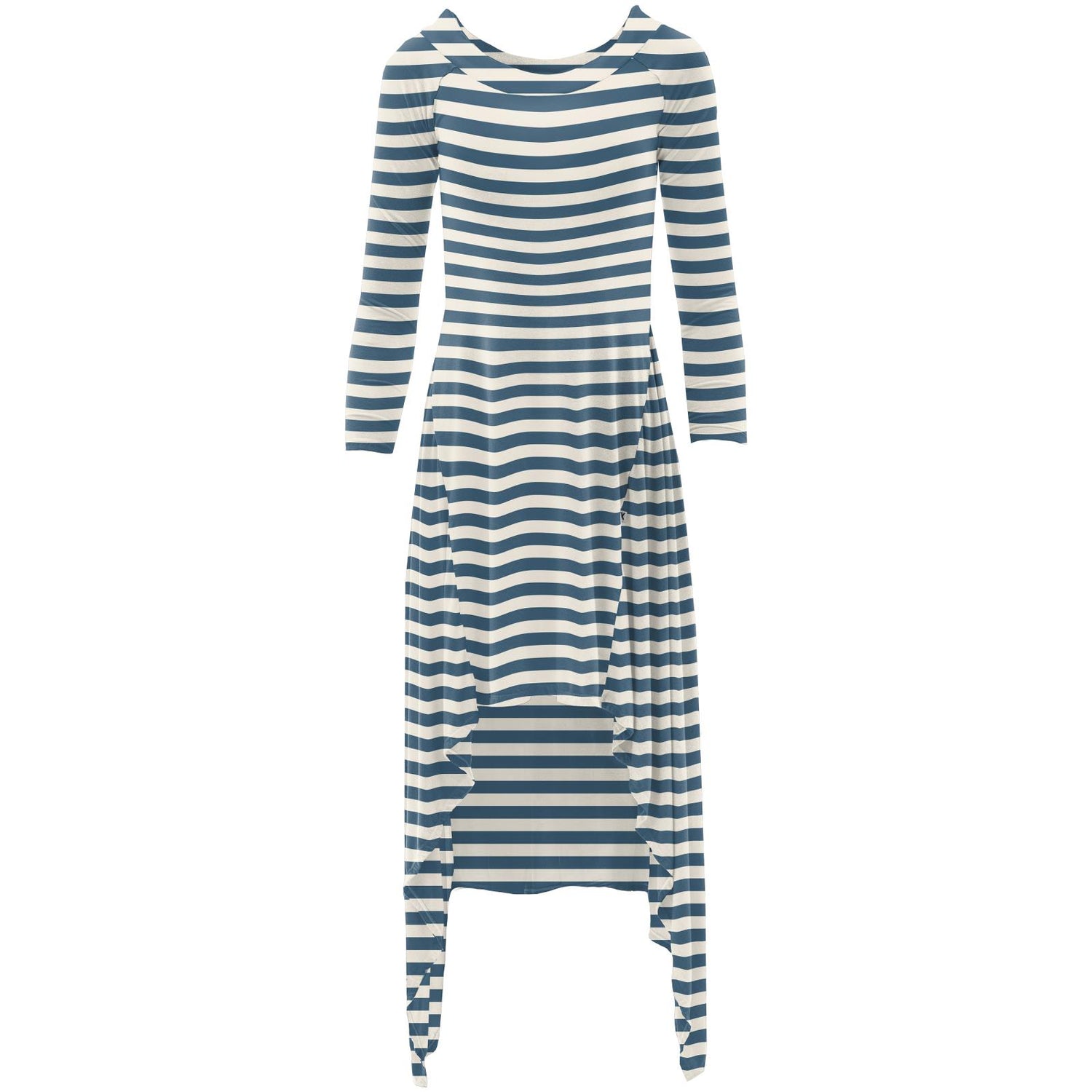 Women's Print Long Sleeve Hi Lo Raglan Dress in Nautical Stripe