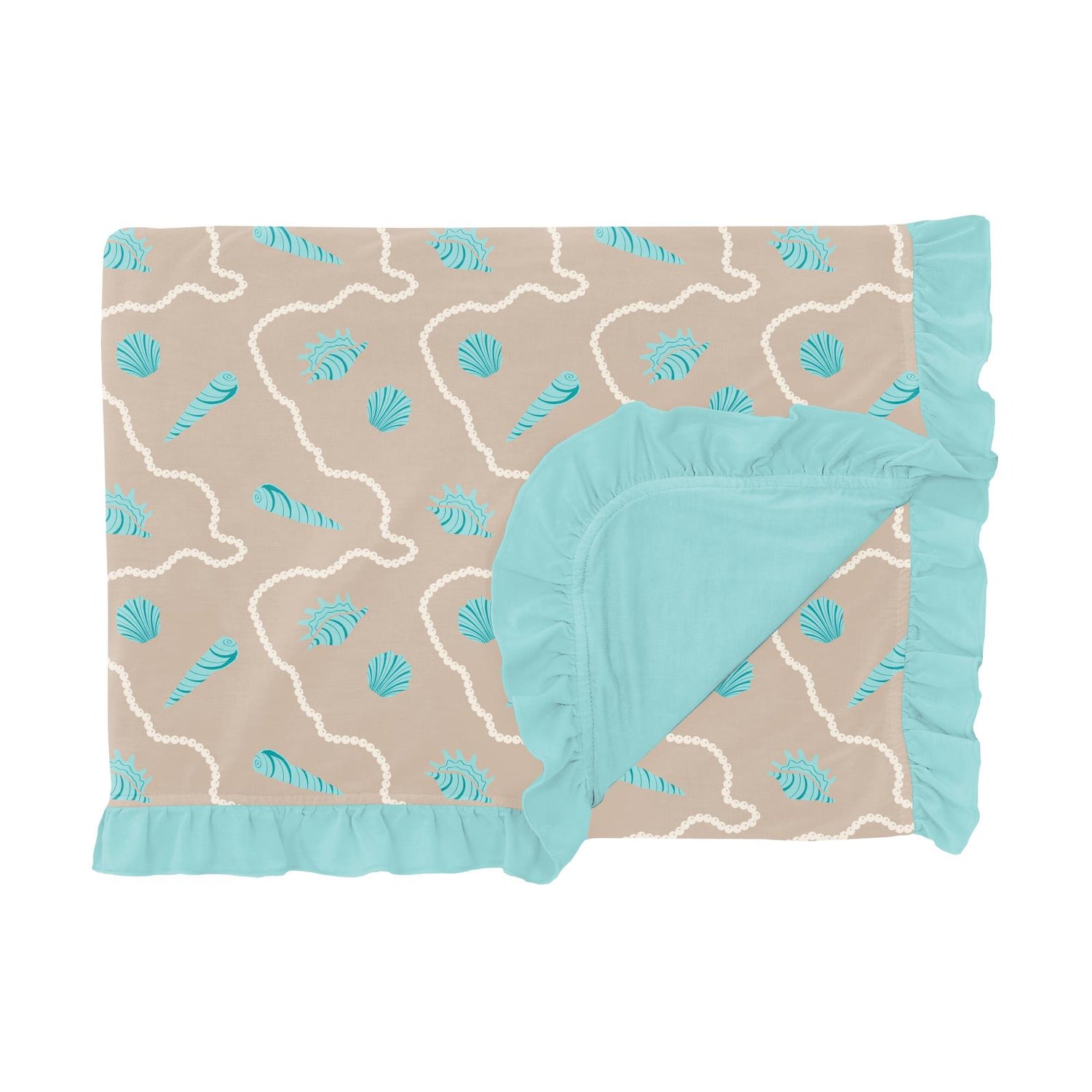 Print Ruffle Toddler Blanket in Burlap Shells