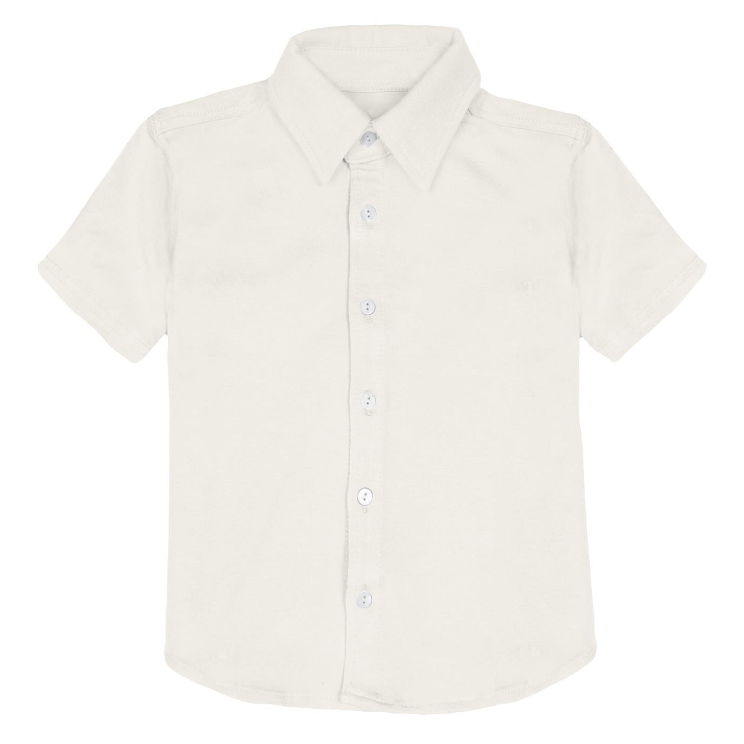 Short Sleeve Luxe Jersey Button-Down Shirt in Natural