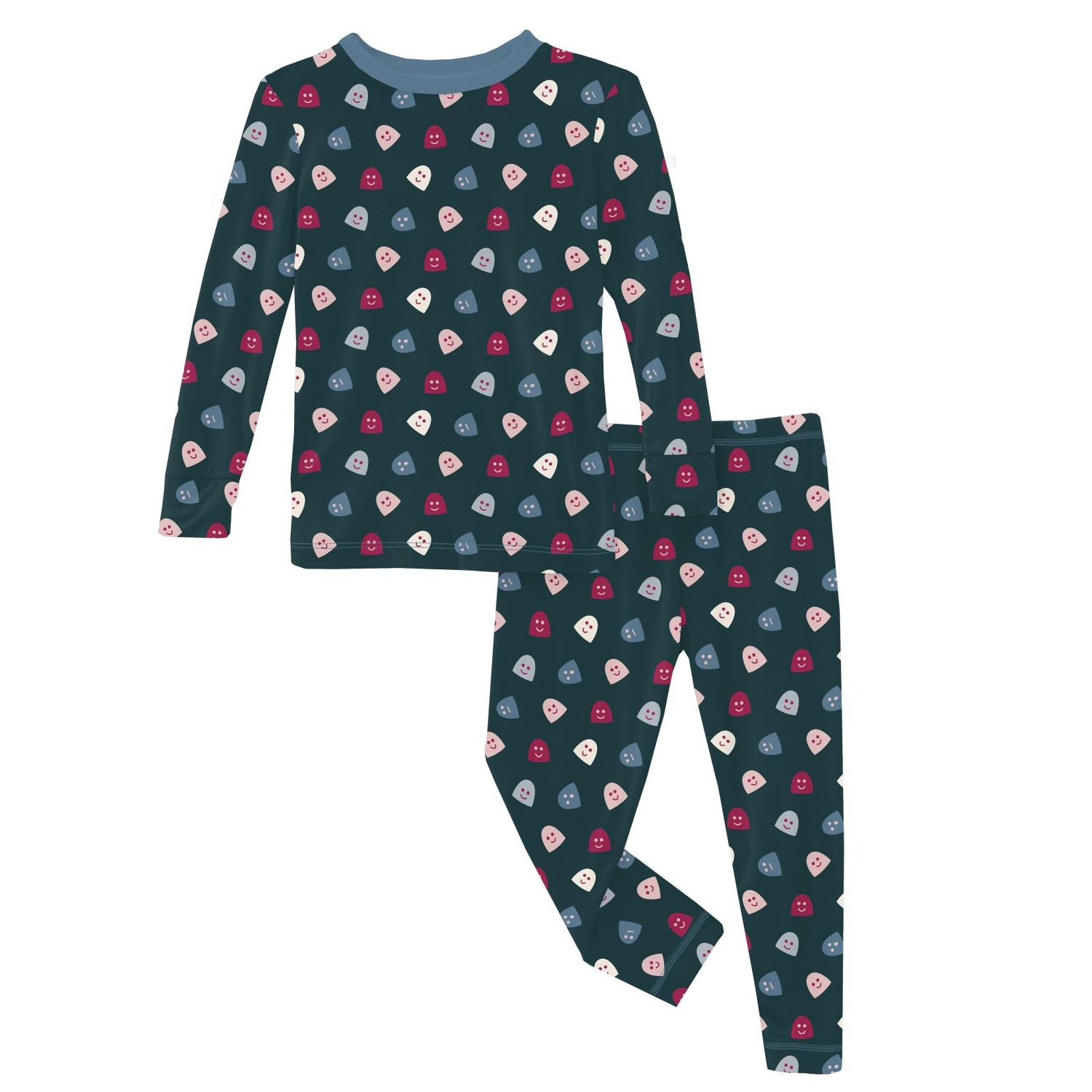Print Long Sleeve Pajama Set in Pine Happy Gumdrops