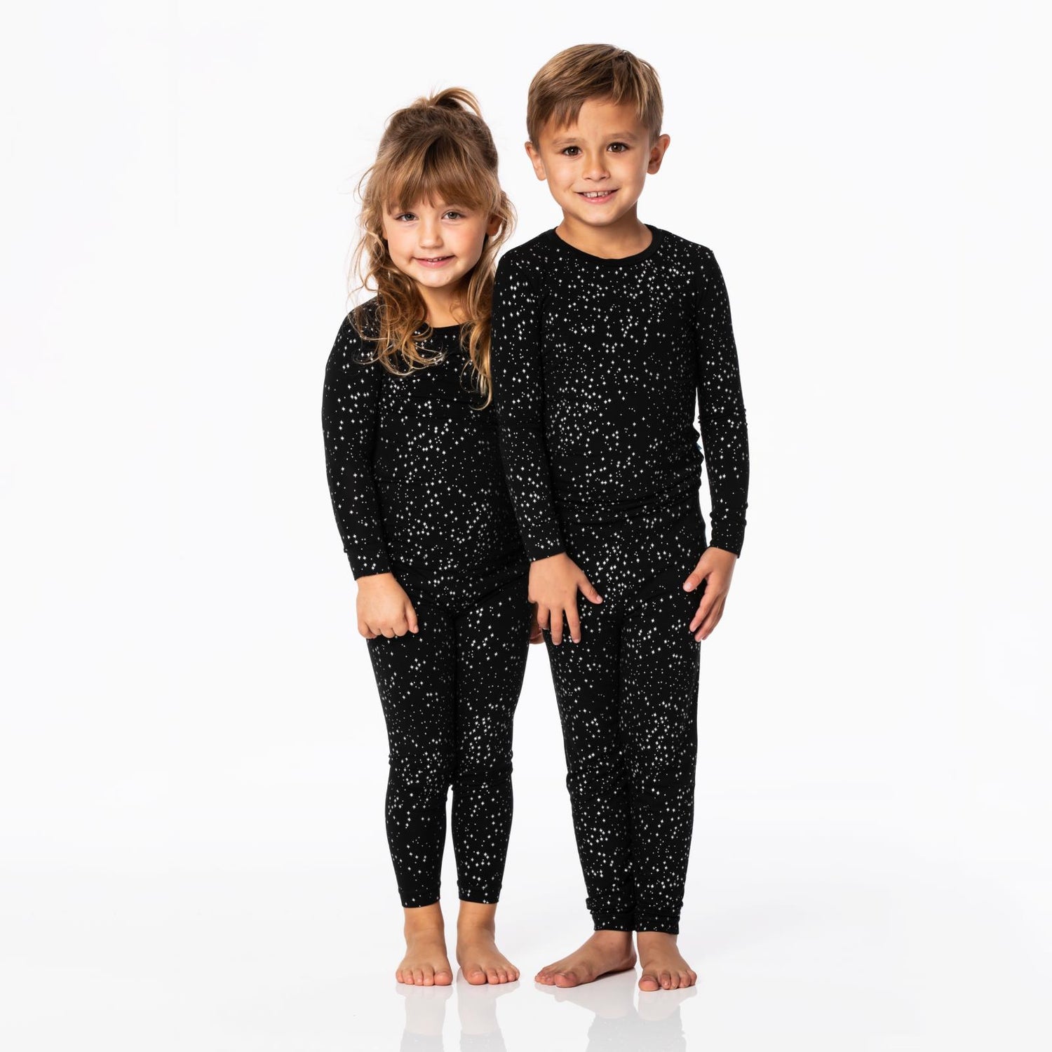 Print Long Sleeve Pajama Set in Midnight Foil Constellations