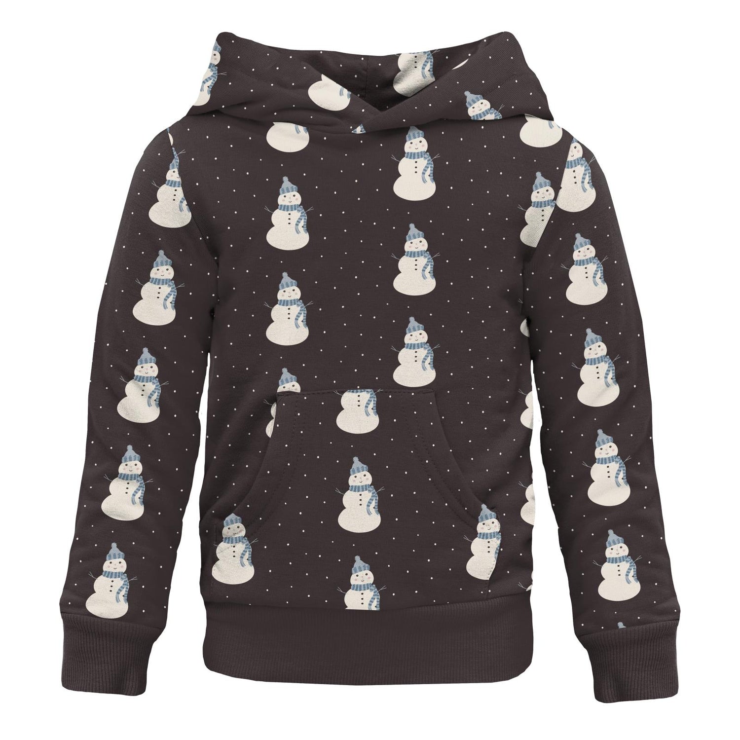 Print Fleece Kangaroo Pocket Pullover in Midnight Snowman