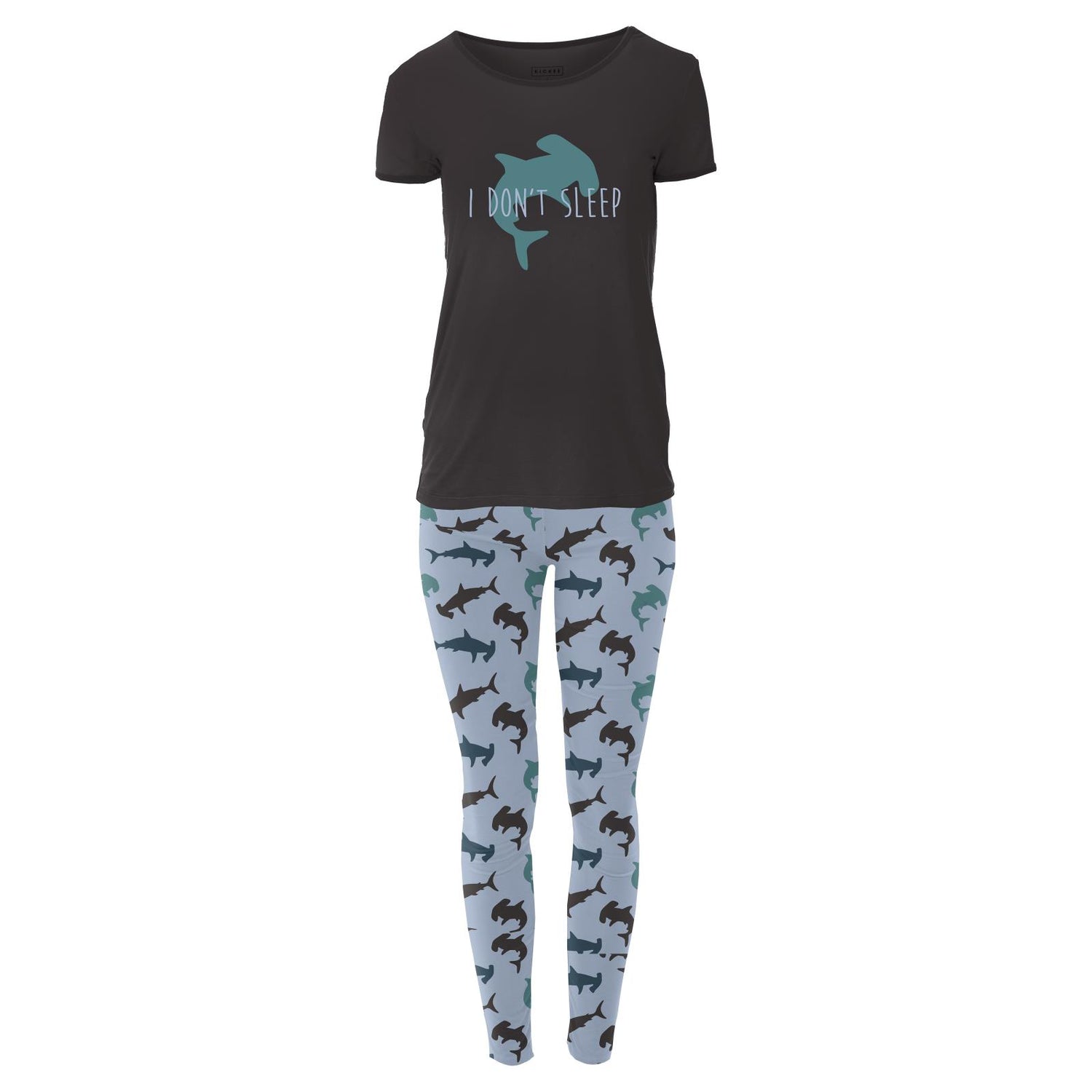 Women's Short Sleeve Graphic Tee Fitted Pajama Set in Pond Hammerhead