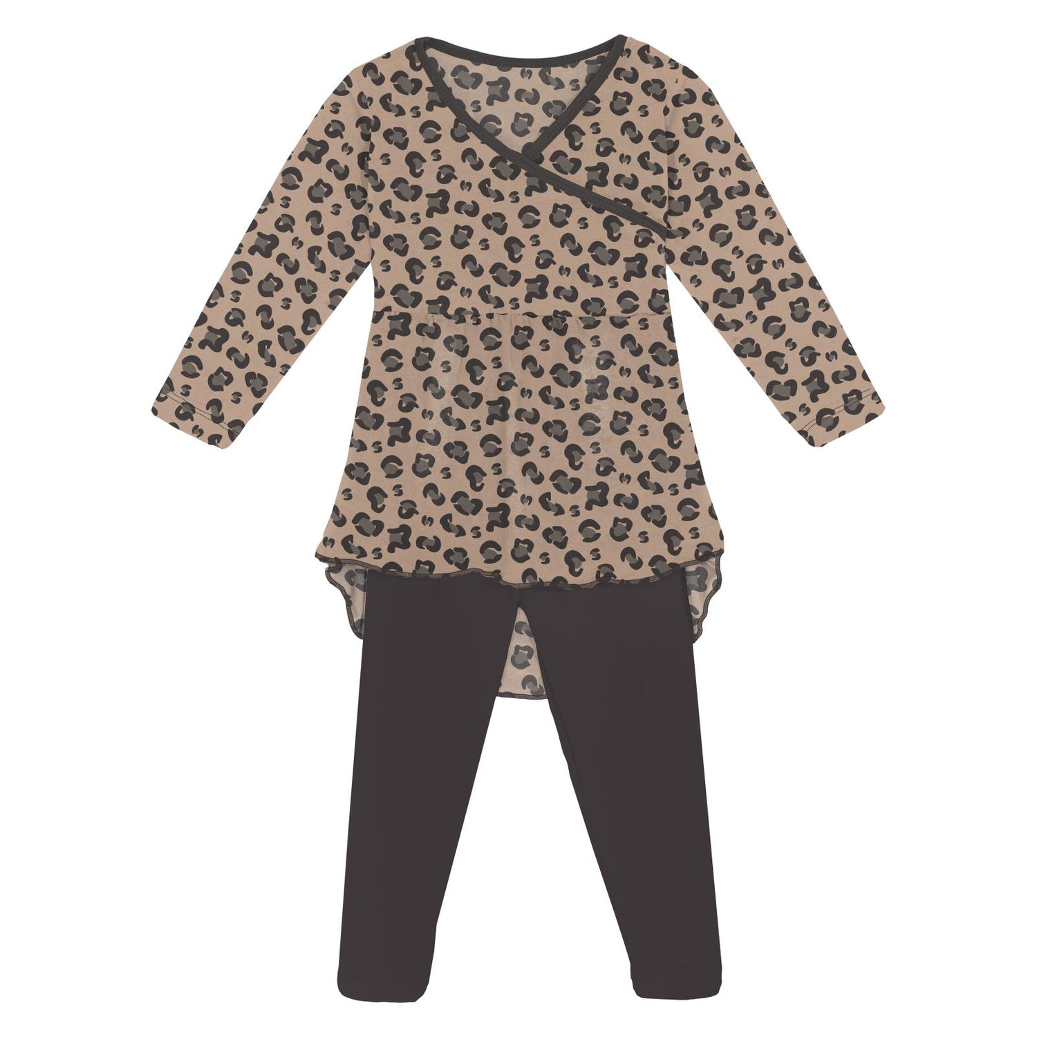Print Long Sleeve Hi Lo Tee & Leggings Outfit Set in Suede Cheetah Print