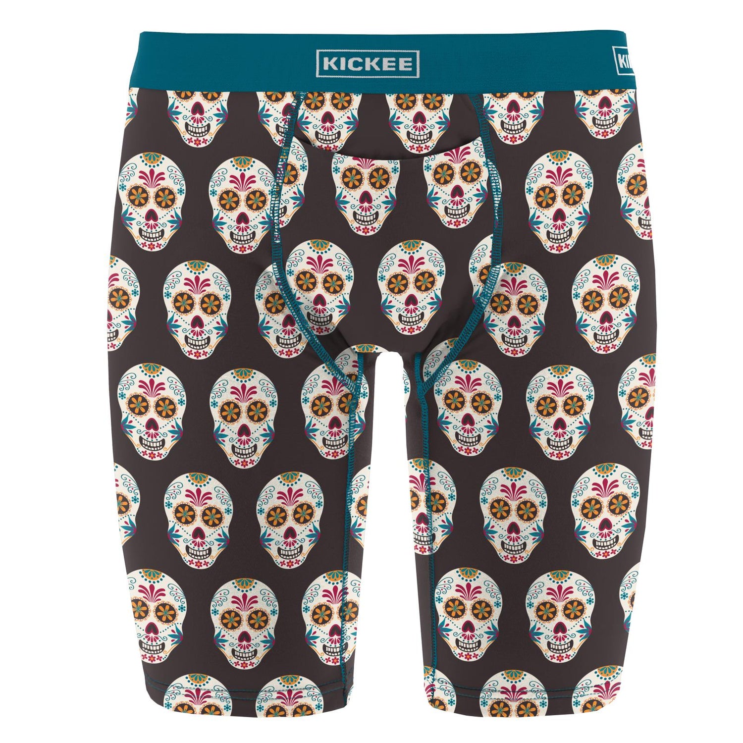 Men's Print Long Boxer Brief with Top Fly in Midnight Dia De Los Muertos