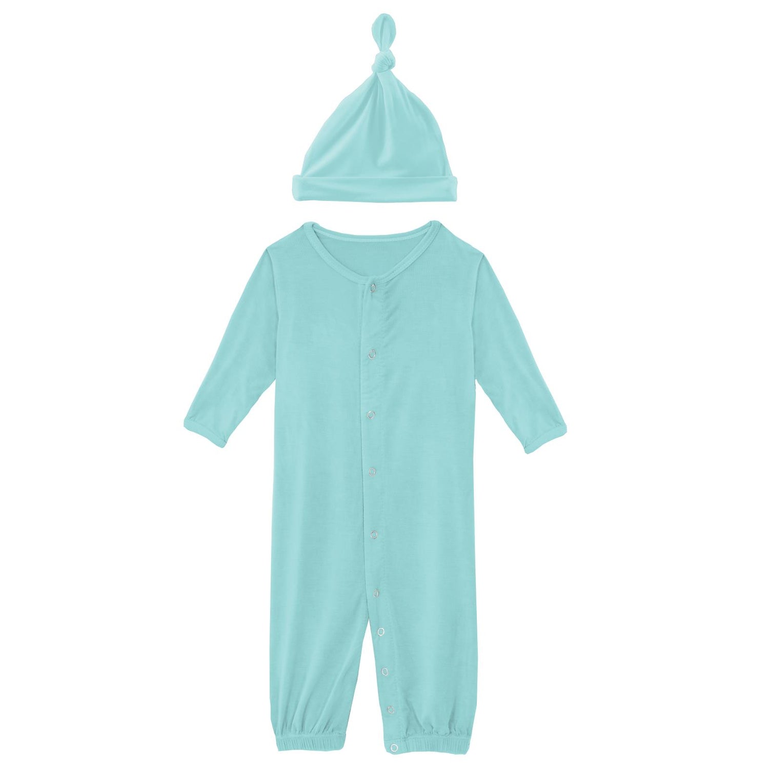 Layette Gown Converter & Single Knot Hat Set in Summer Sky
