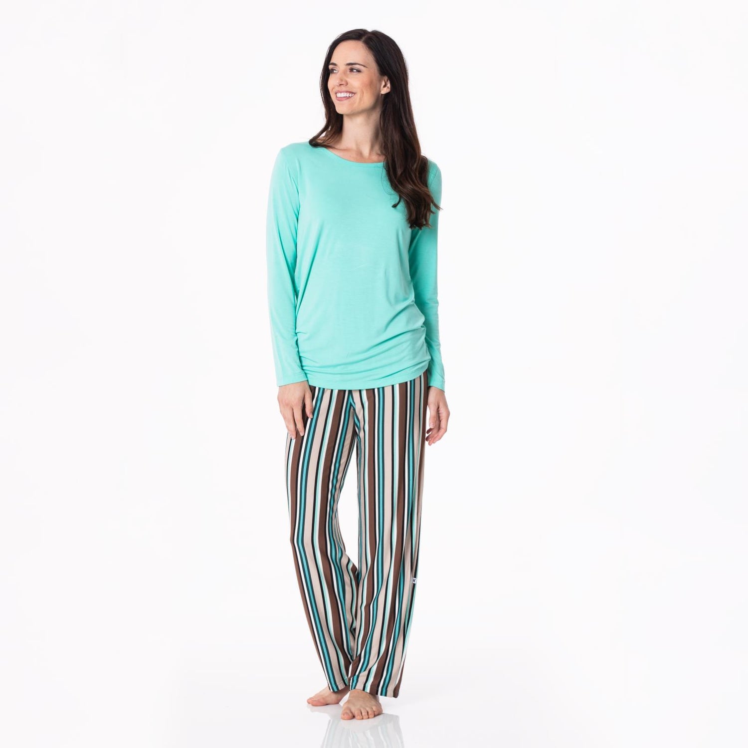 Women's Long Sleeve Loosey Goosey Tee & Pajama Pants Set in Dad's Tie Stripe