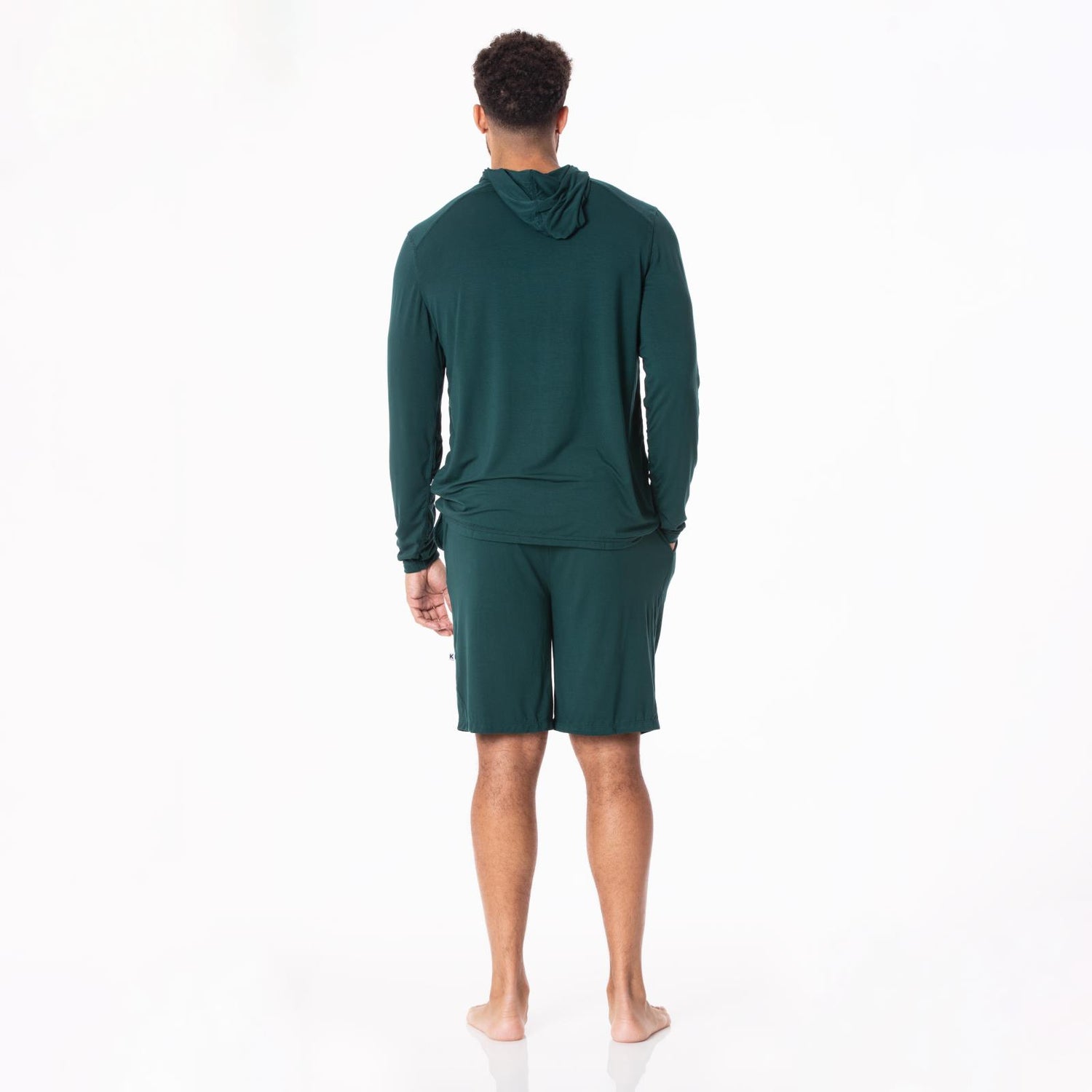 Men's Solid Long Sleeve Hooded Tee in Pine