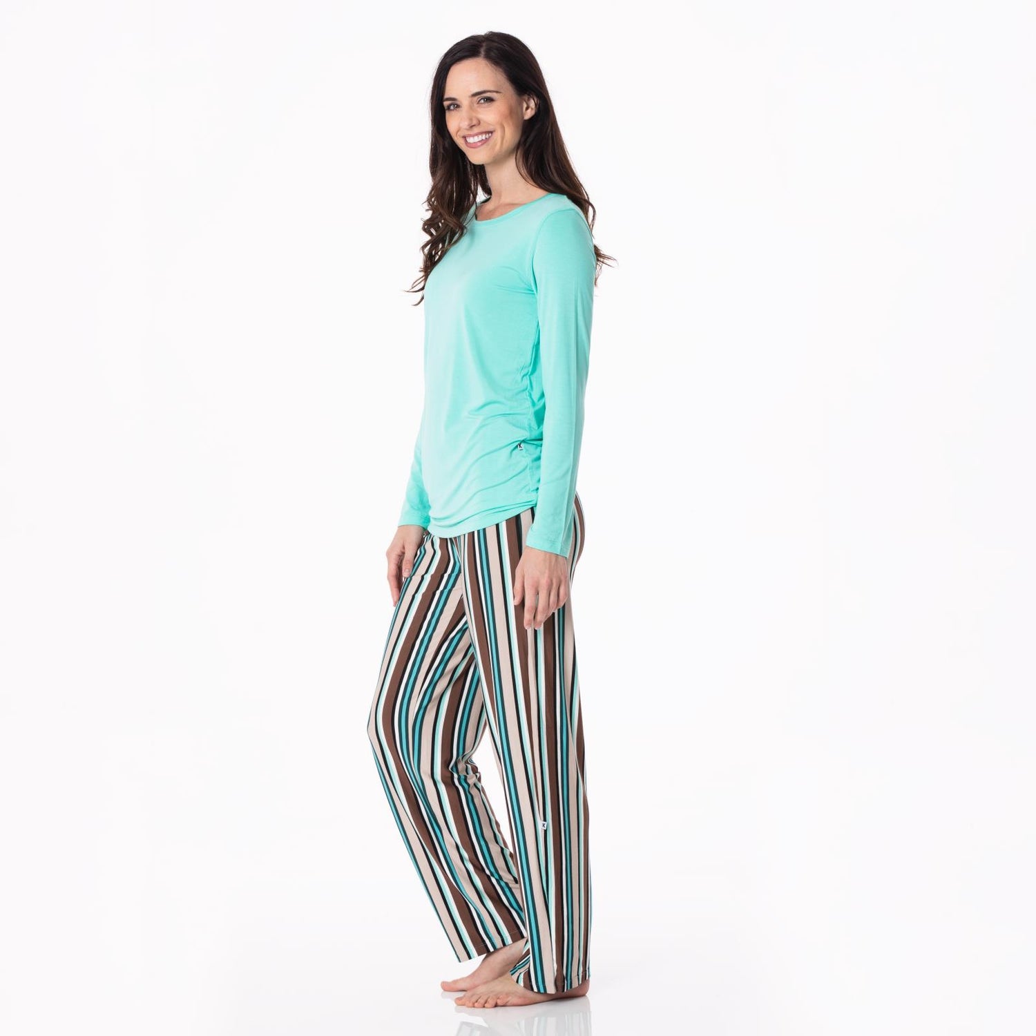 Women's Long Sleeve Loosey Goosey Tee & Pajama Pants Set in Dad's Tie Stripe