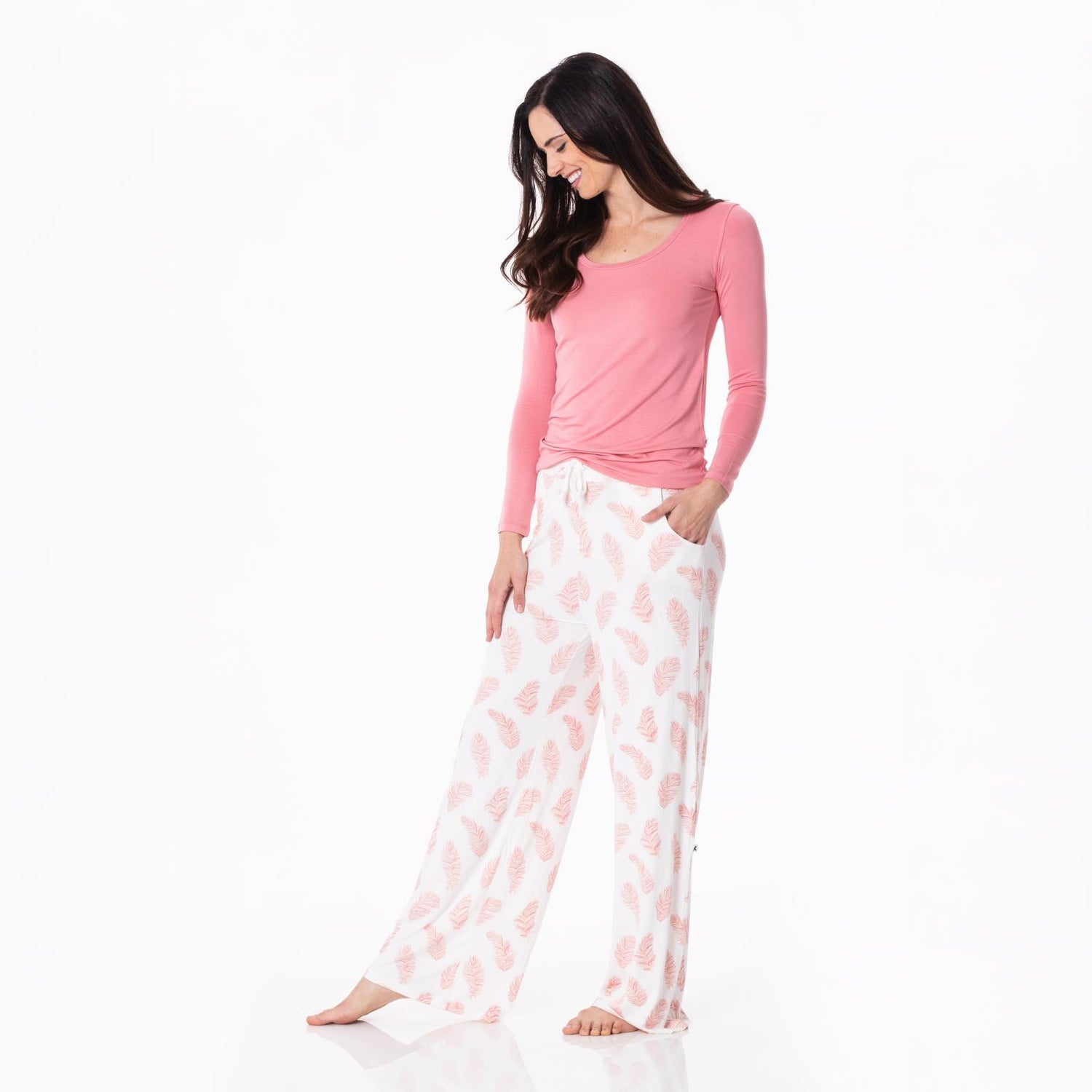 Women's Print Lounge Pants in Natural Feathers