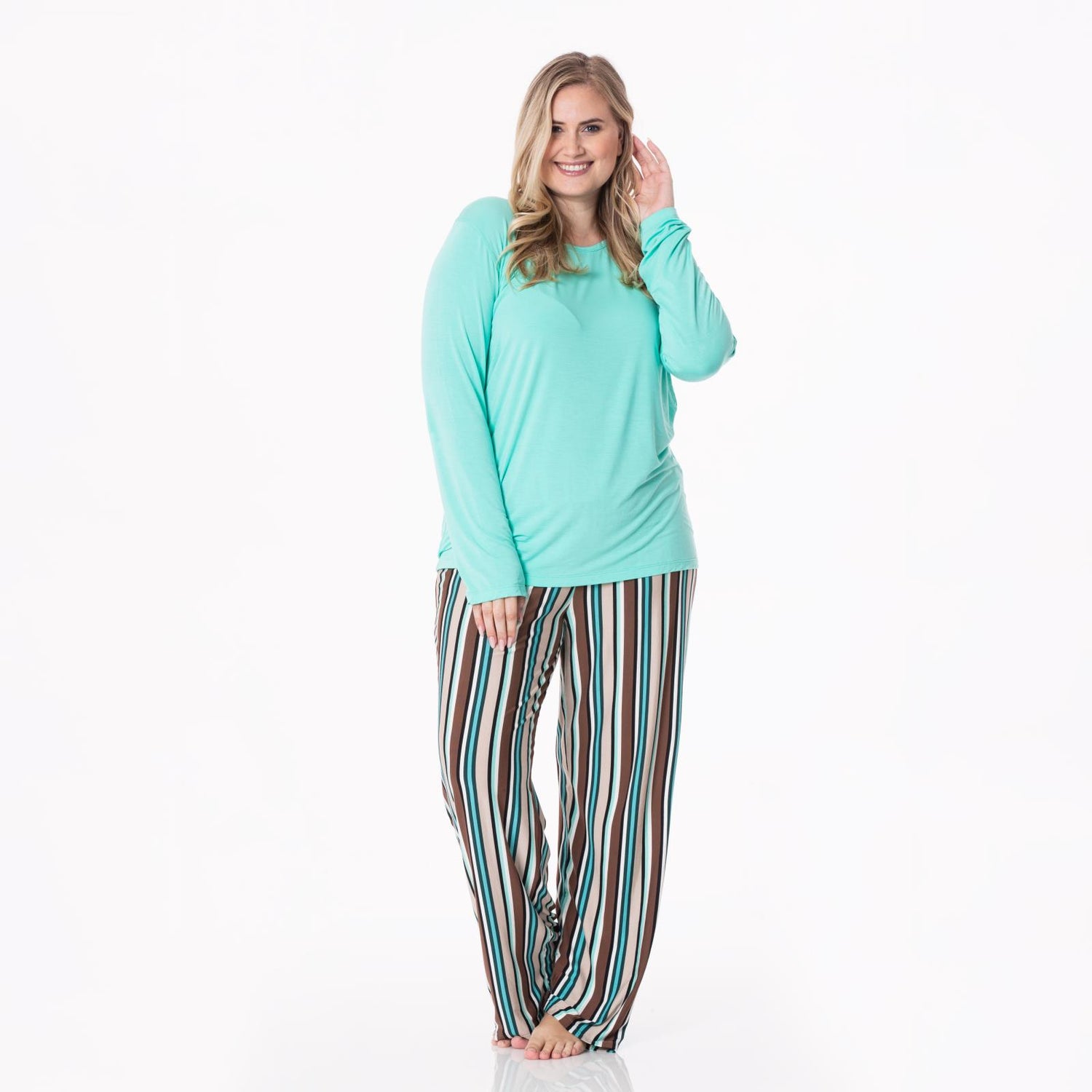 Women's Long Sleeve Loosey Goosey Tee & Pajama Pants Set in Dad's Tie Stripe