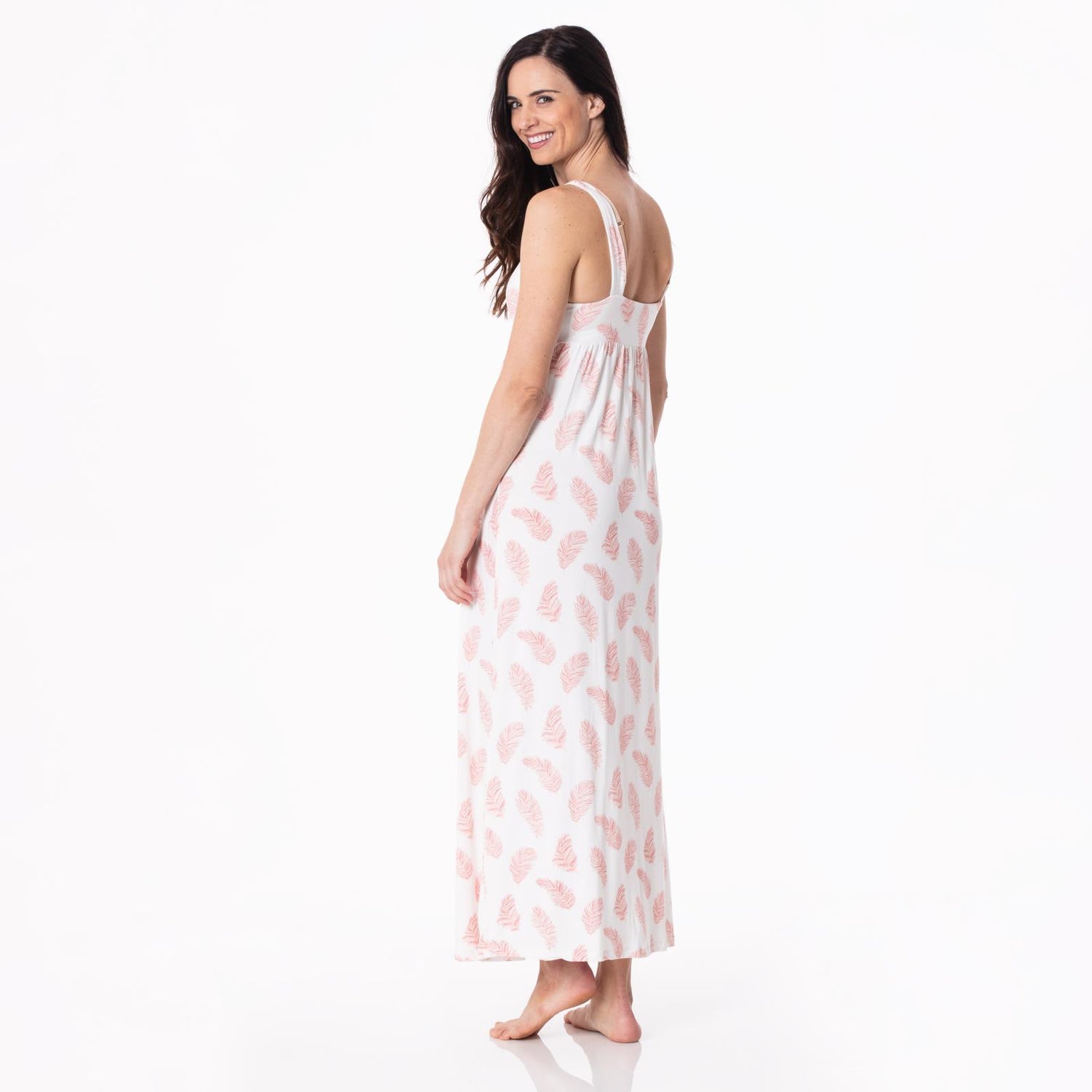 Women's Print Simple Twist Nightgown in Natural Feathers