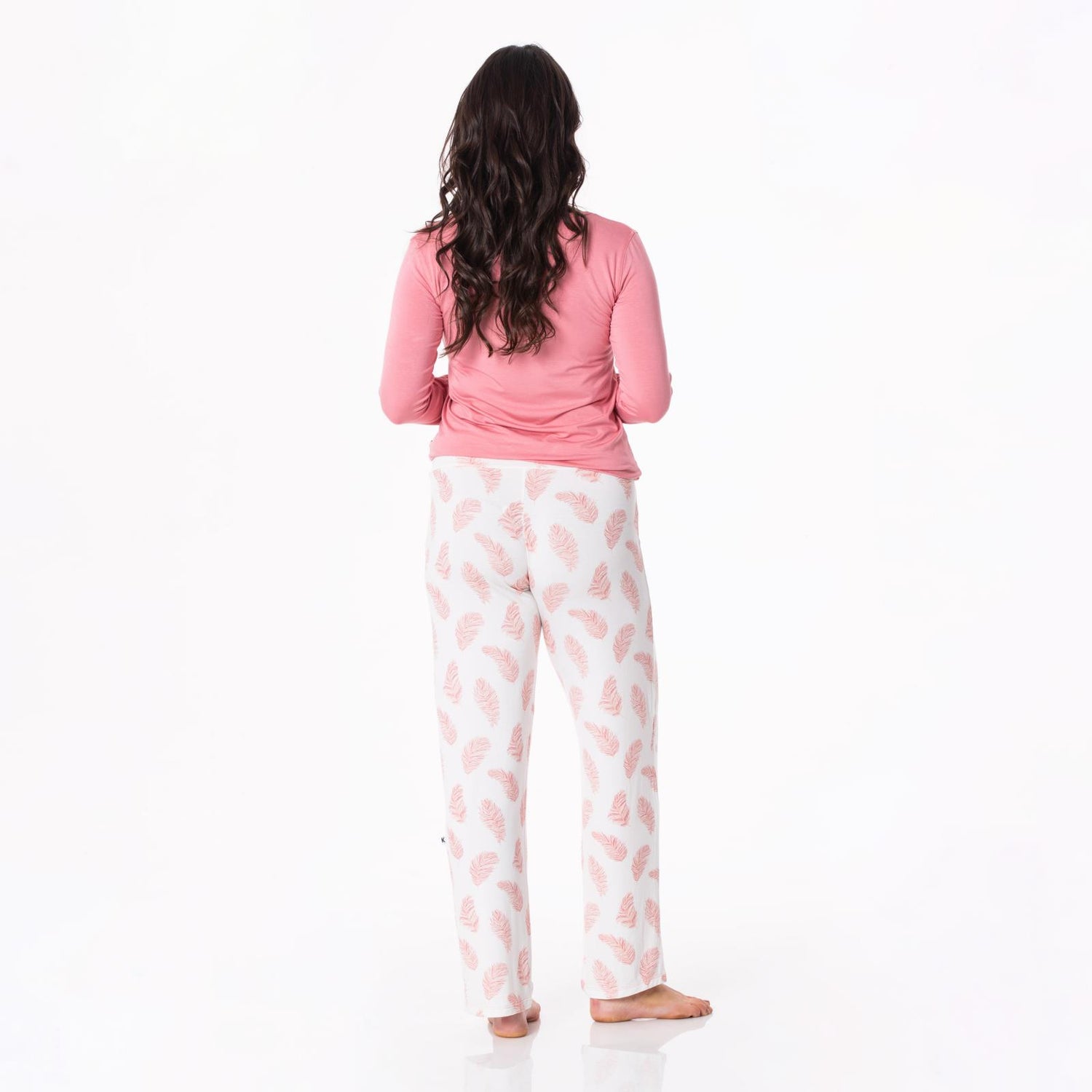 Women's Long Sleeve Loosey Goosey Tee & Pajama Pants Set in Natural Feathers