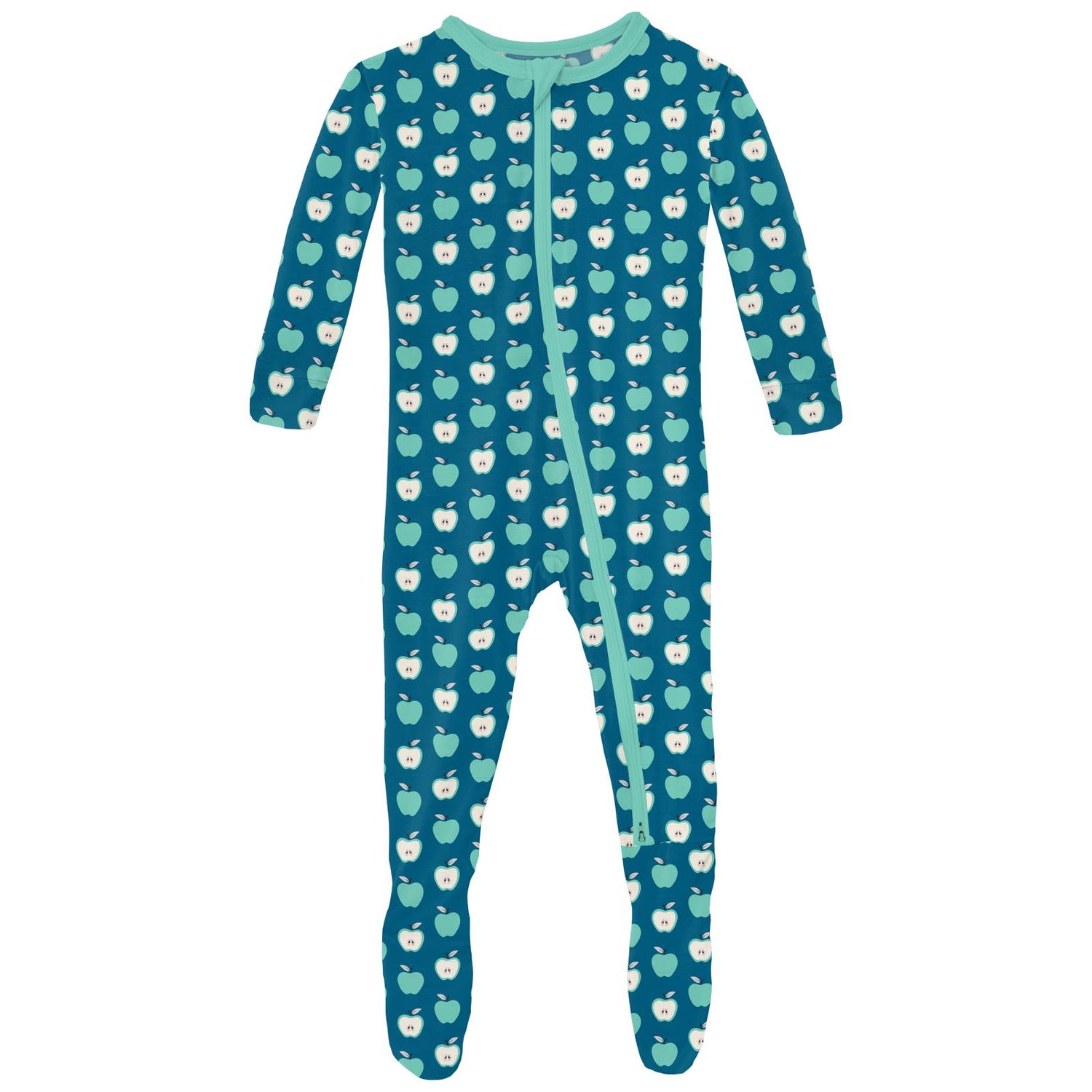 Print Footie with 2 Way Zipper in Seaport Johnny Appleseed