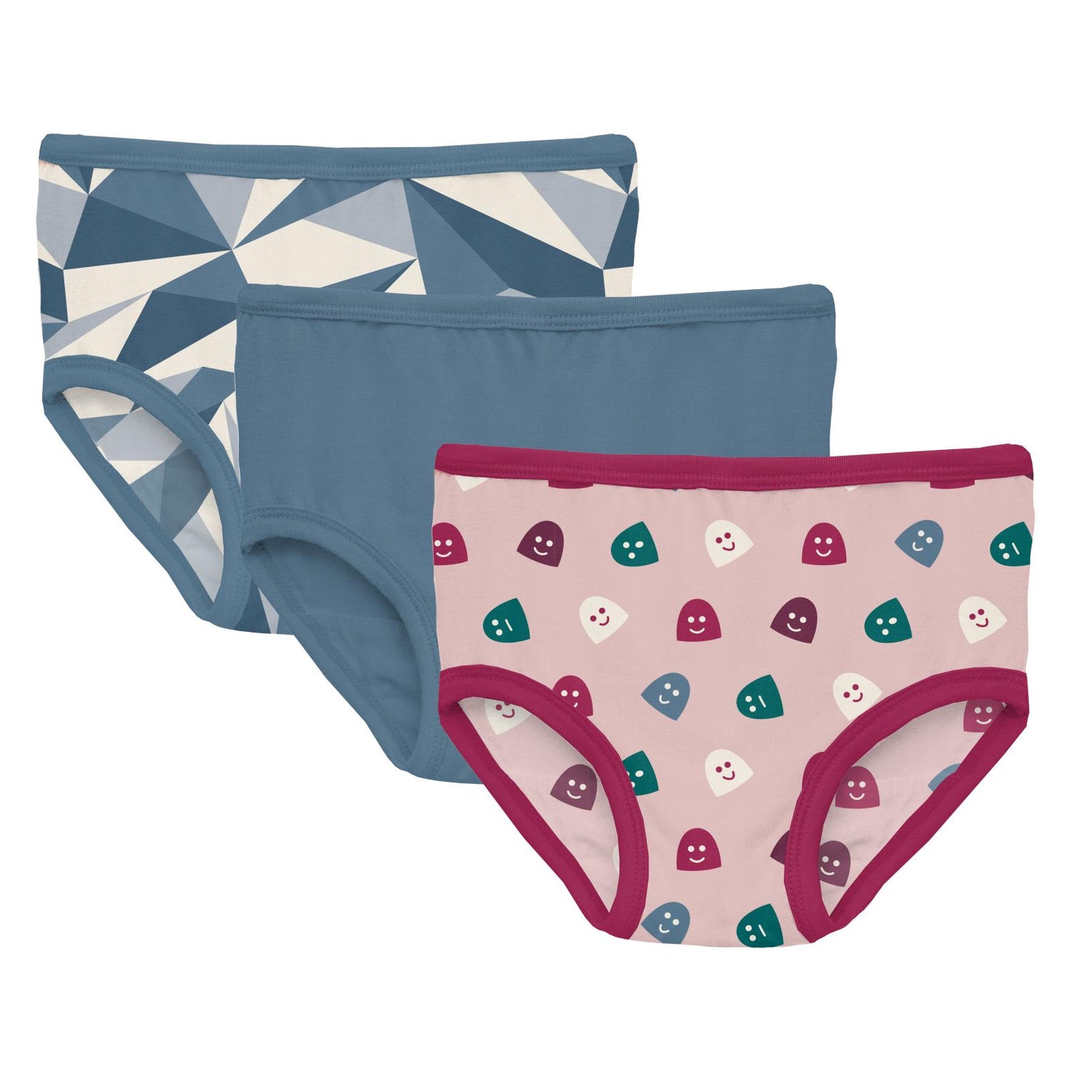 Print Girl's Underwear Set of 3 in Winter Ice, Parisian Blue & Baby Rose Happy Gumdrops