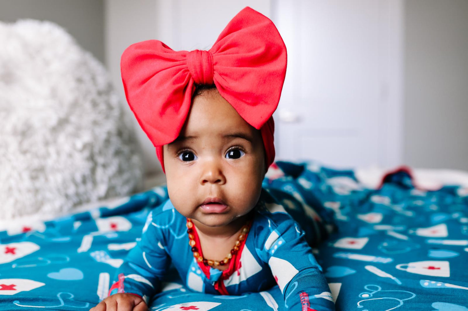 Luxe Head Wrap with Bow in Flag Red