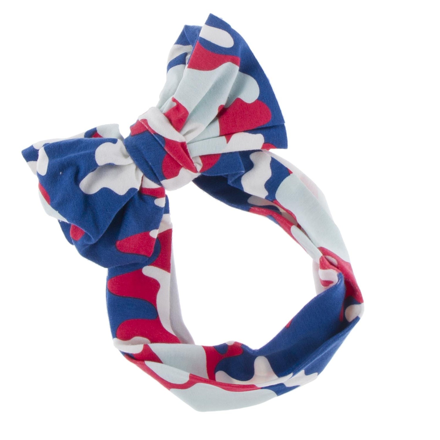 Print Luxe Head Wrap with Bow in Flag Red Military