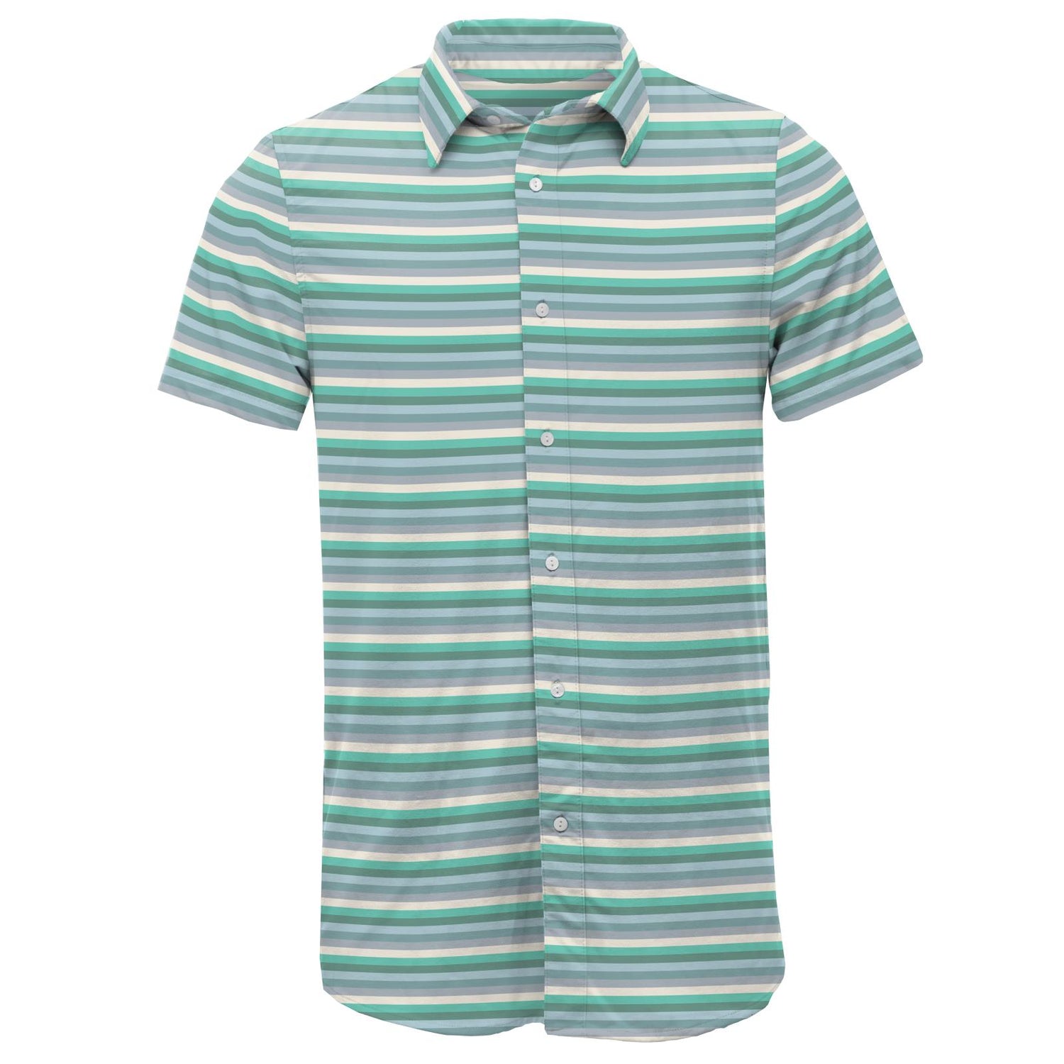 Men's Print Short Sleeve Luxe Jersey Button Down Shirt in April Showers Stripe