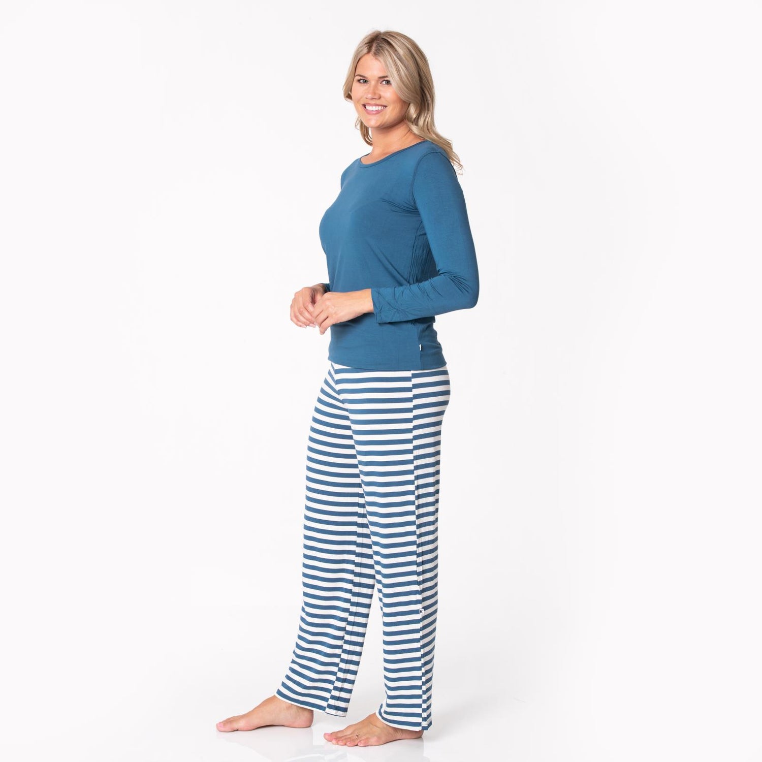 Women's Long Sleeve Loosey Goosey Tee & Pajama Pants Set in Nautical Stripe