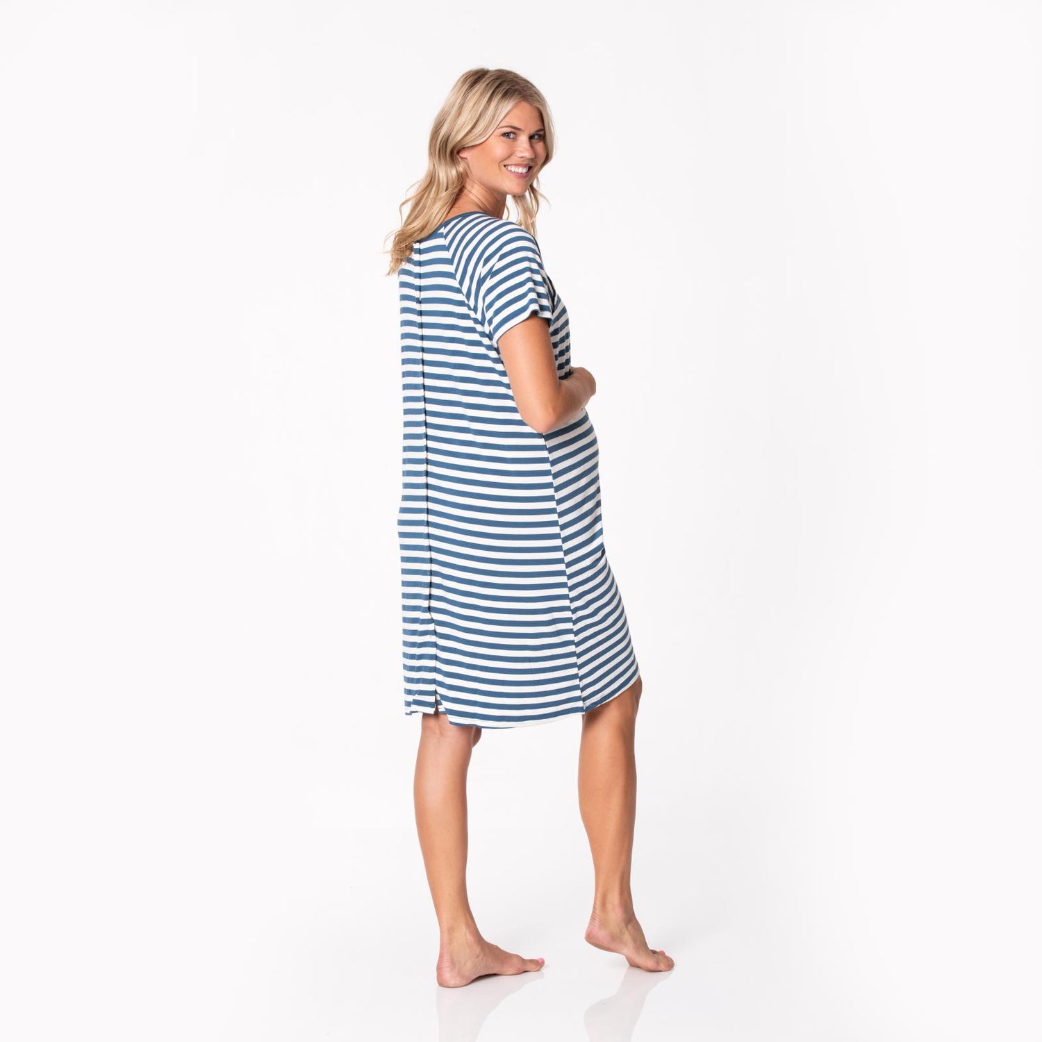 Women's Print Hospital Gown in Nautical Stripe