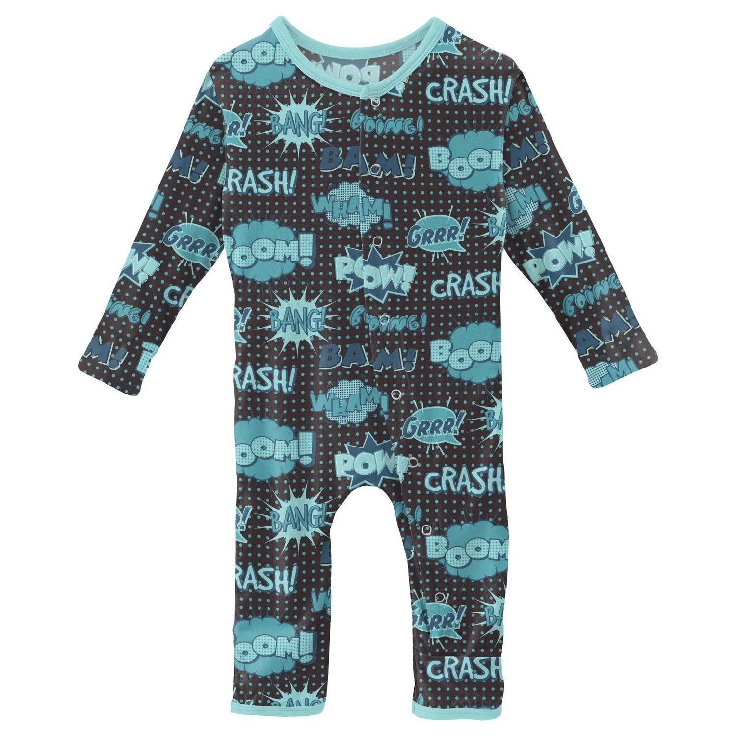 Print Coverall with Snaps in Midnight Comic Onomatopoeia