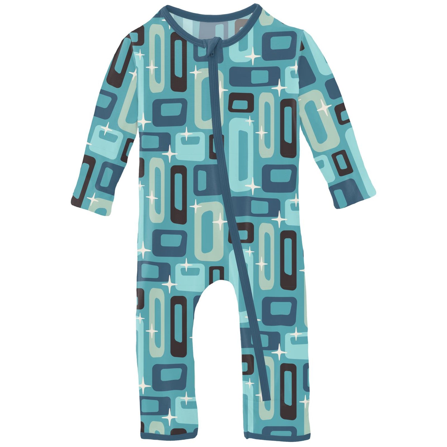 Print Coverall with Zipper in Glacier Mid Century Modern