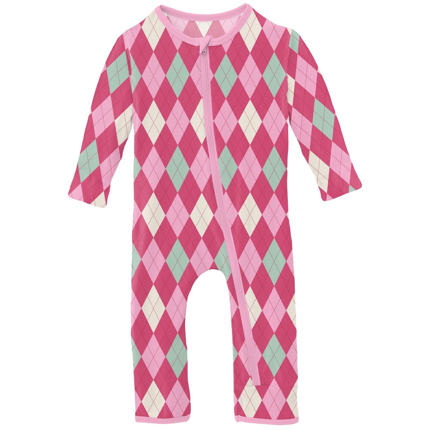 Print Coverall with Zipper in Flamingo Argyle