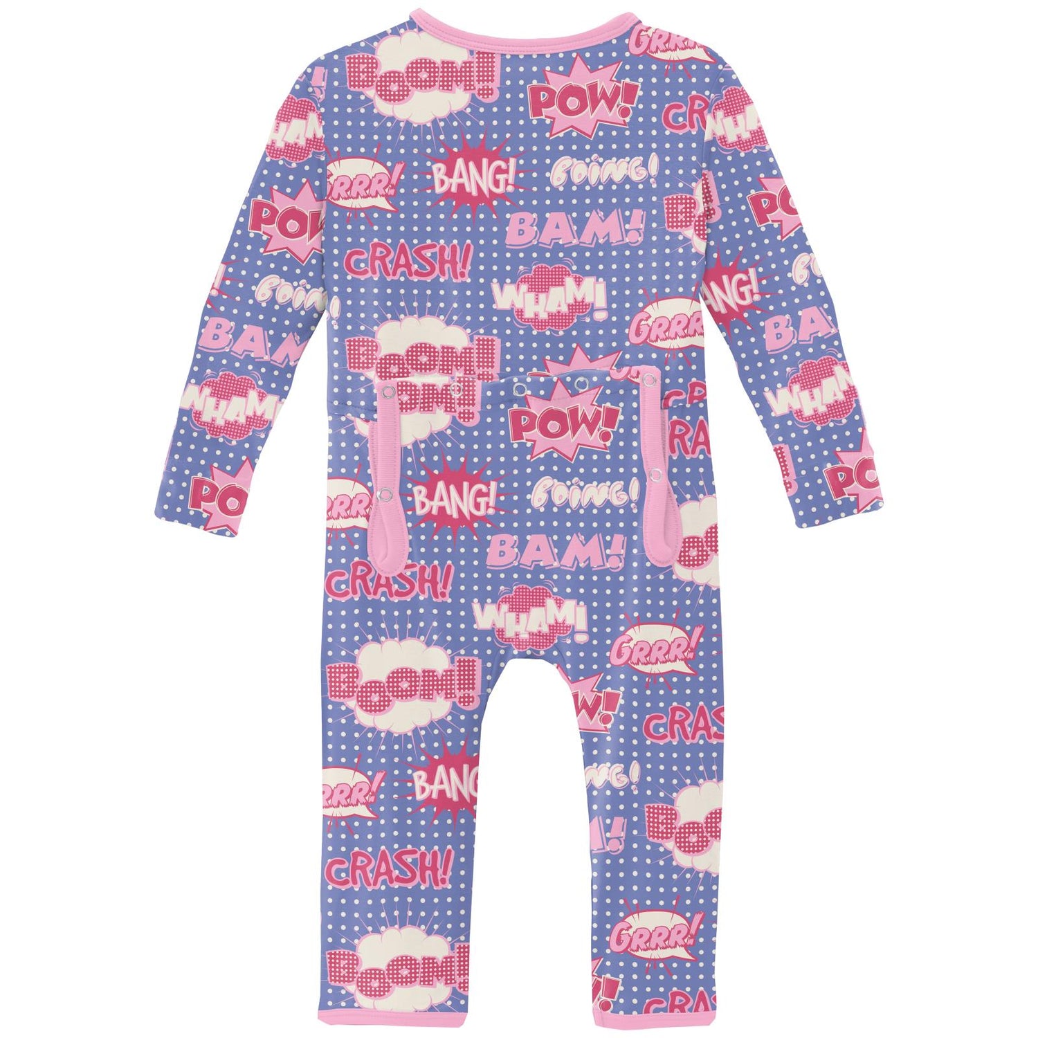 Print Coverall with Snaps in Forget Me Not Comic Onomatopoeia
