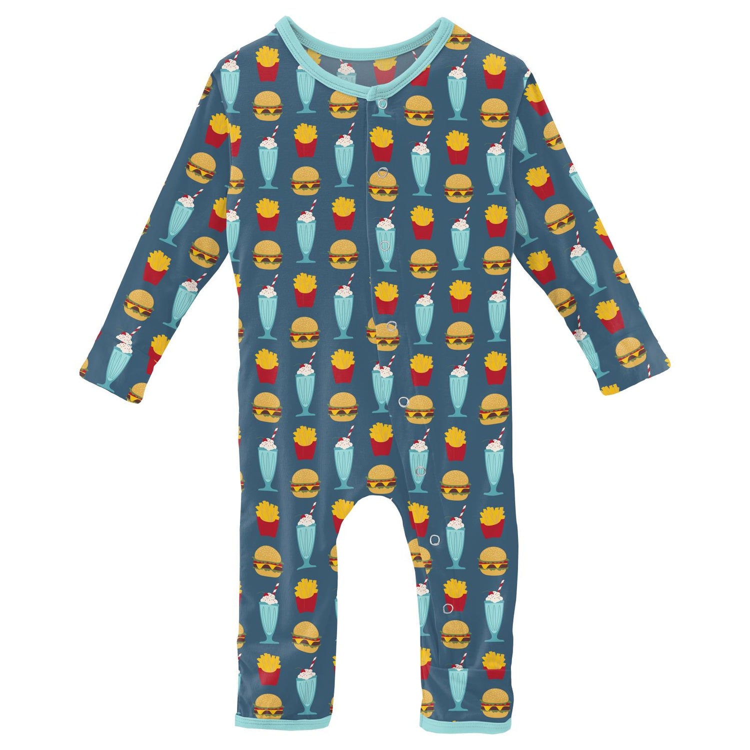 Print Coverall with Snaps in Deep Sea Cheeseburger