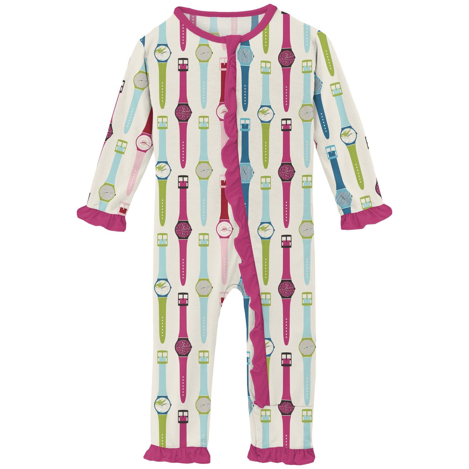 Print Classic Ruffle Coverall with 2 Way Zipper in Natural Watches