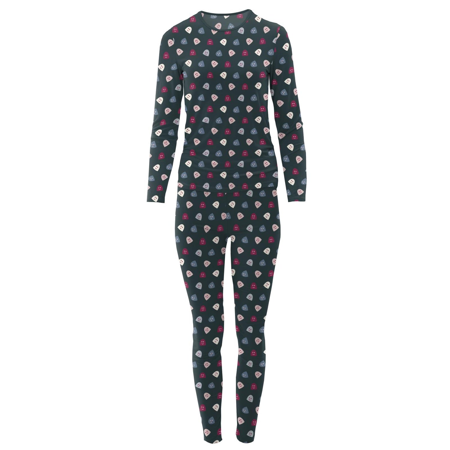Women's Print Long Sleeve Fitted Pajama Set in Pine Happy Gumdrops