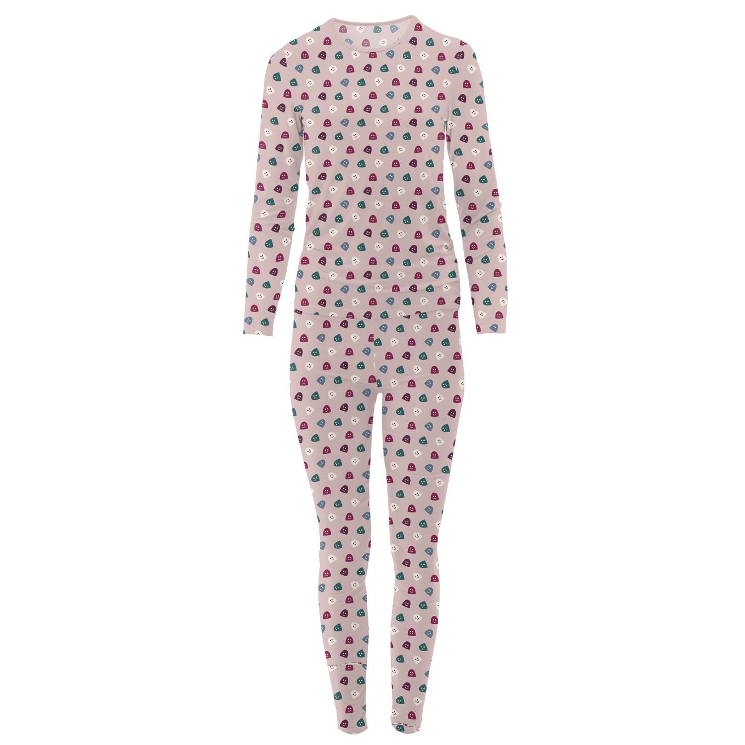 Women's Print Long Sleeve Fitted Pajama Set in Baby Rose Happy Gumdrops