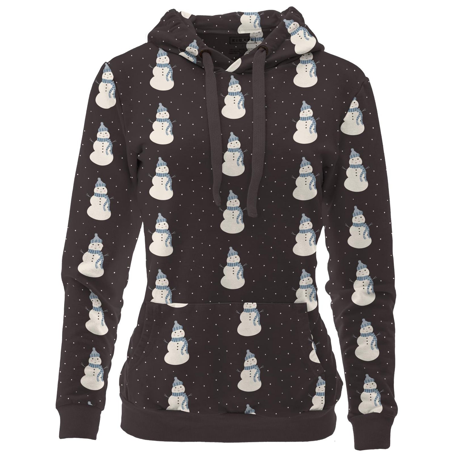 Women's Print Fleece Kangaroo Pocket Pullover in Midnight Snowman