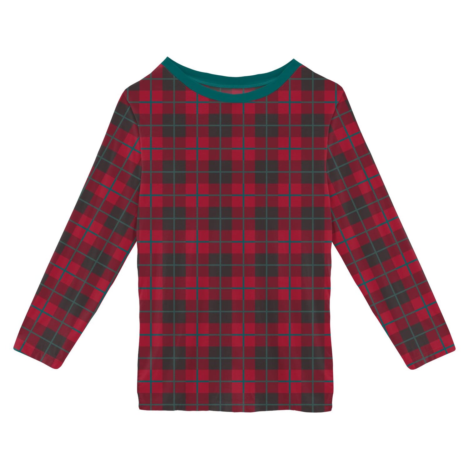 Print Long Sleeve Easy Fit Crew Neck Tee in Anniversary Plaid