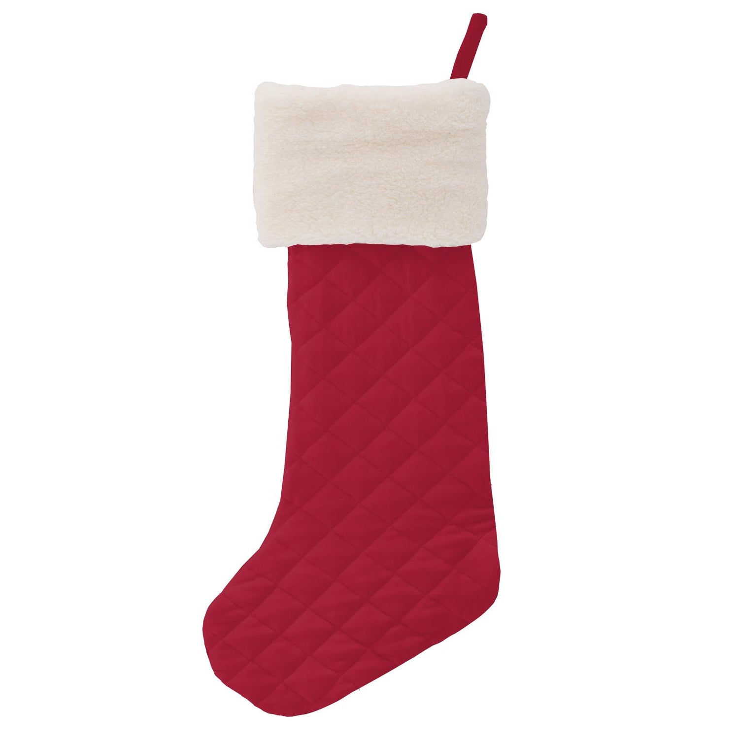 Quilted Stocking in Crimson/Iceberg Trucks and Trees