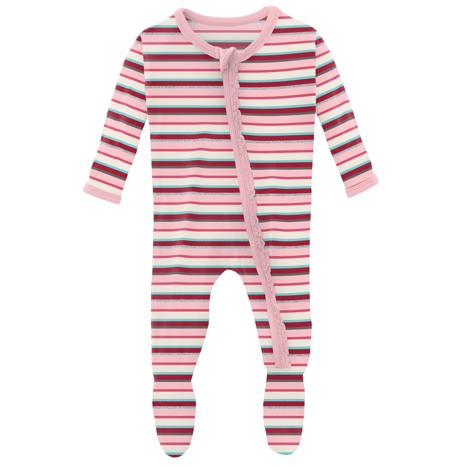 Print Muffin Ruffle Footie with Zipper in Anniversary Bobsled Stripe