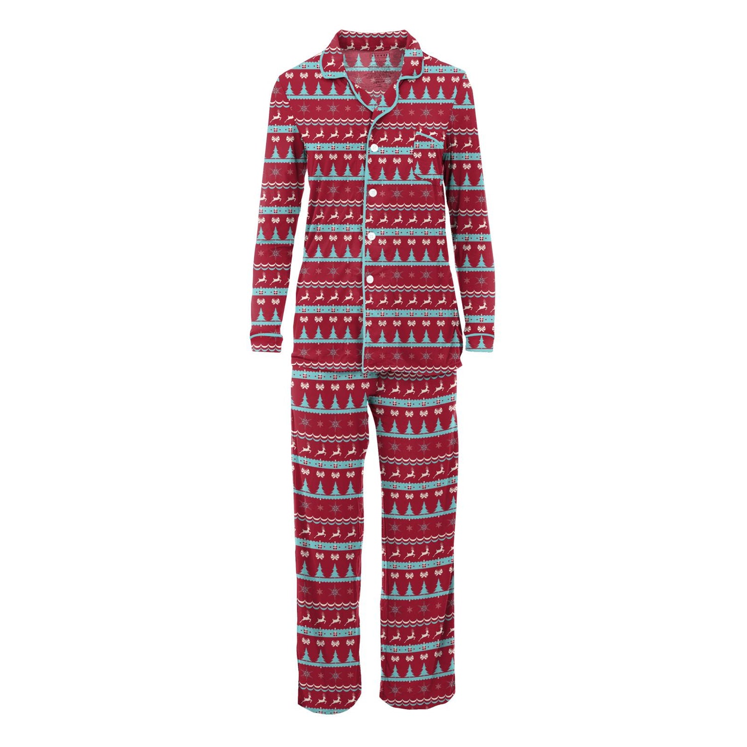 Women's Print Long Sleeve Collared Pajama Set in Nordic Print