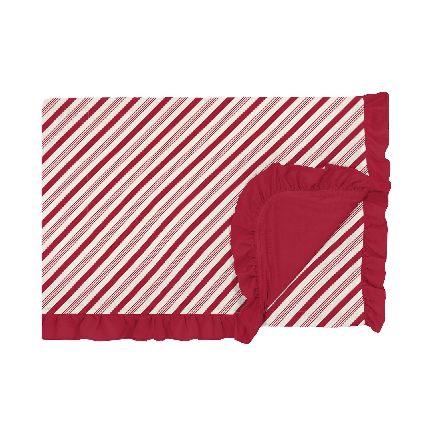 Print Ruffle Toddler Blanket in Crimson Candy Cane Stripe